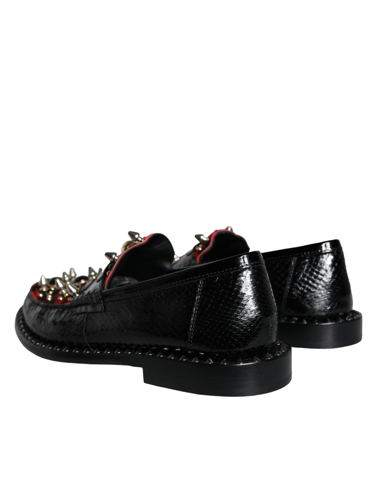 Dolce &amp; Gabbana Black Leopard Print Studded Leather Loafers Shoes