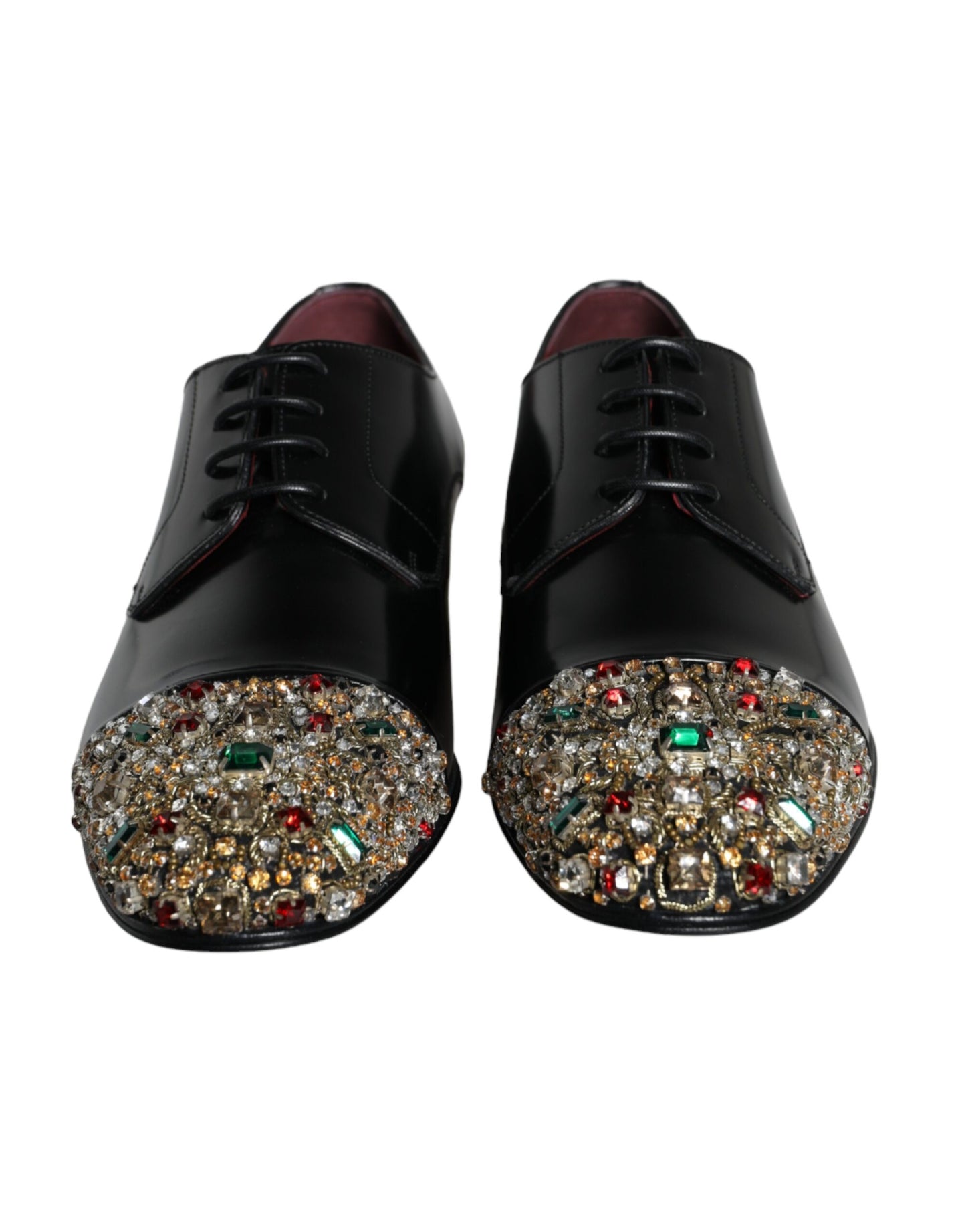 Dolce &amp; Gabbana Black Leather RUNWAY POSITANO Crystal Derby Men's Shoes