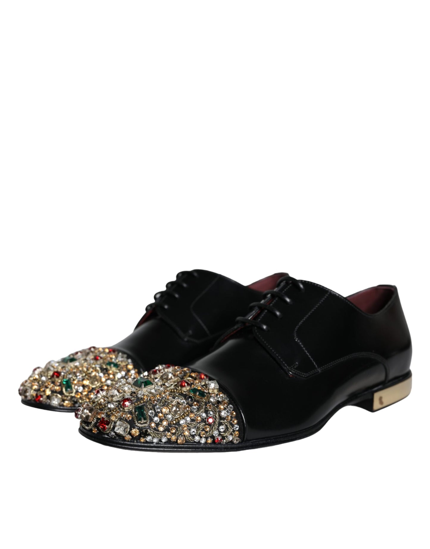 Dolce &amp; Gabbana Black Leather RUNWAY POSITANO Crystal Derby Men's Shoes