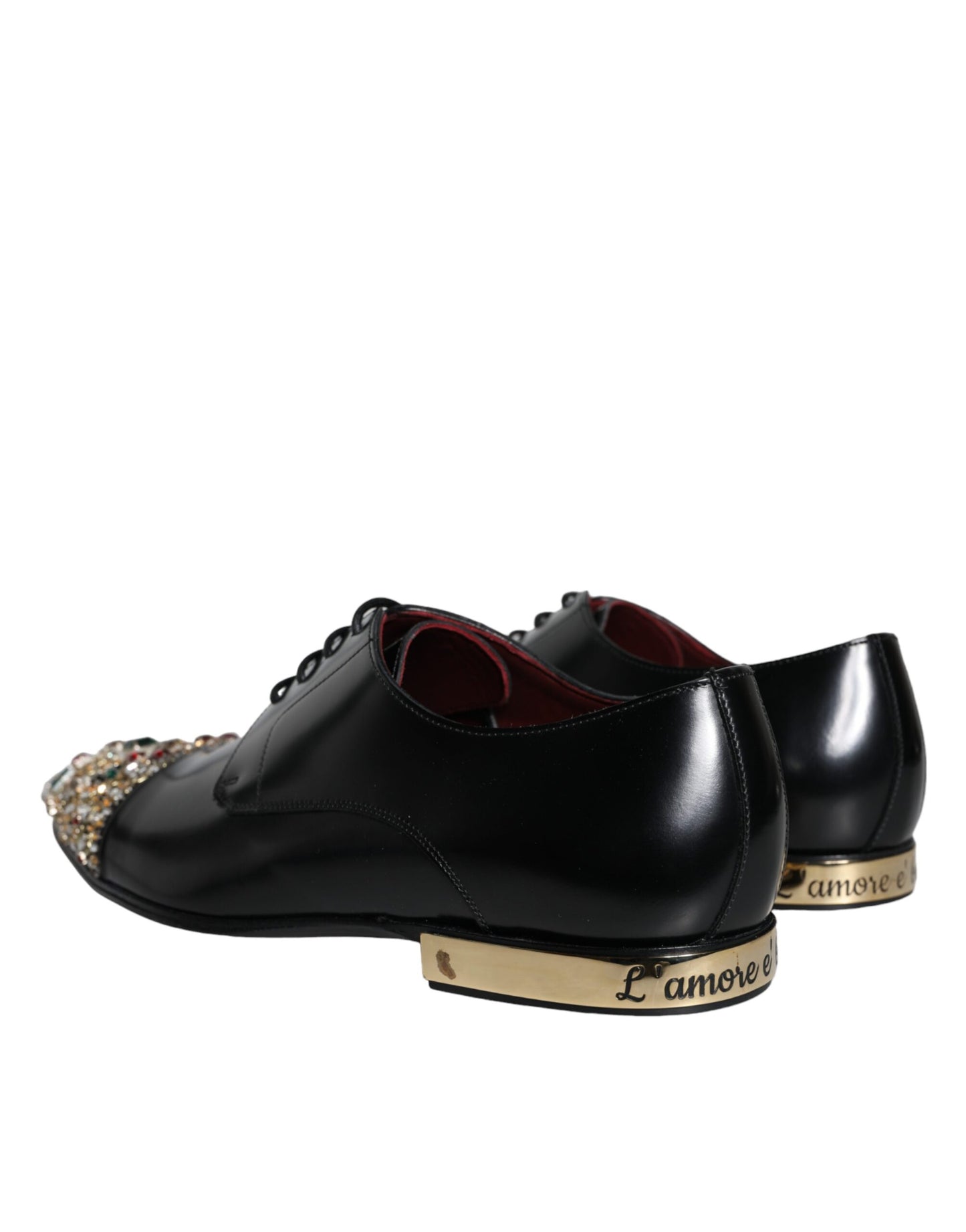 Dolce &amp; Gabbana Black Leather RUNWAY POSITANO Crystal Derby Men's Shoes