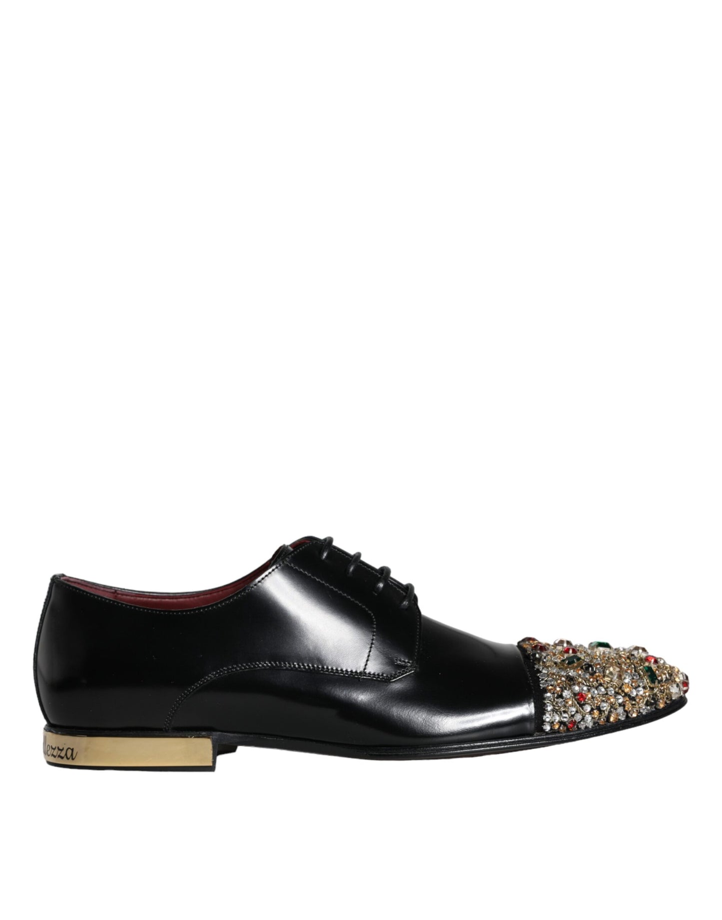 Dolce &amp; Gabbana Black Leather RUNWAY POSITANO Crystal Derby Men's Shoes