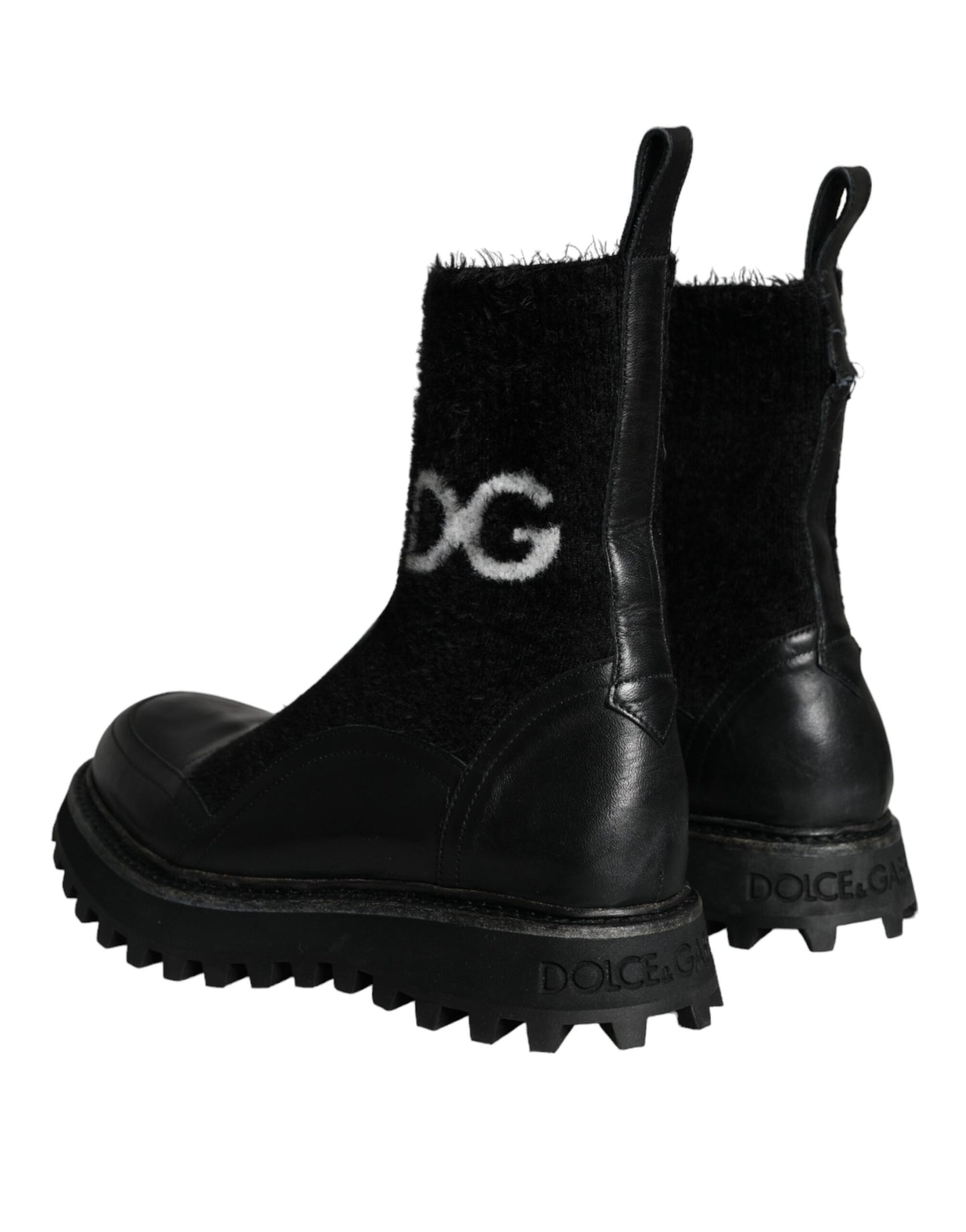 Dolce &amp; Gabbana Black DG Logo Horse Sock Ankle Boots Shoes