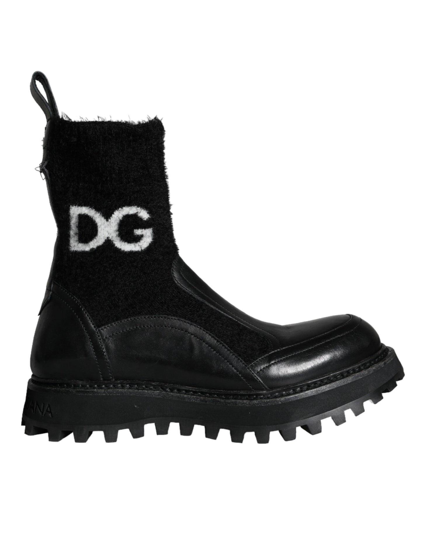 Dolce &amp; Gabbana Black DG Logo Horse Sock Ankle Boots Shoes