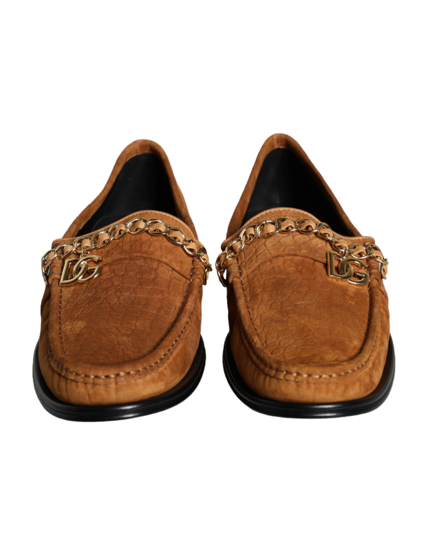 Dolce &amp; Gabbana Brown Velvet Leather Logo Moccasin Slip On Shoes