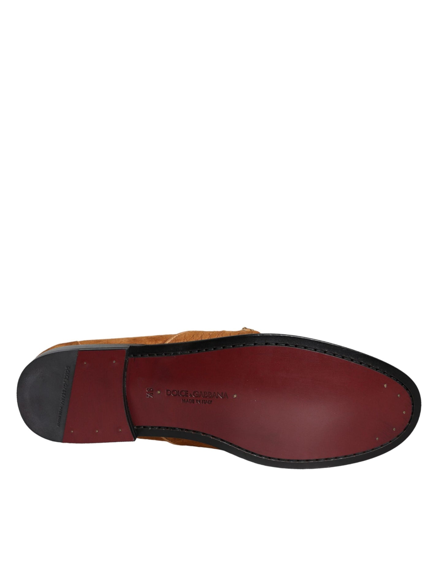 Dolce &amp; Gabbana Brown Velvet Leather Logo Moccasin Slip On Shoes