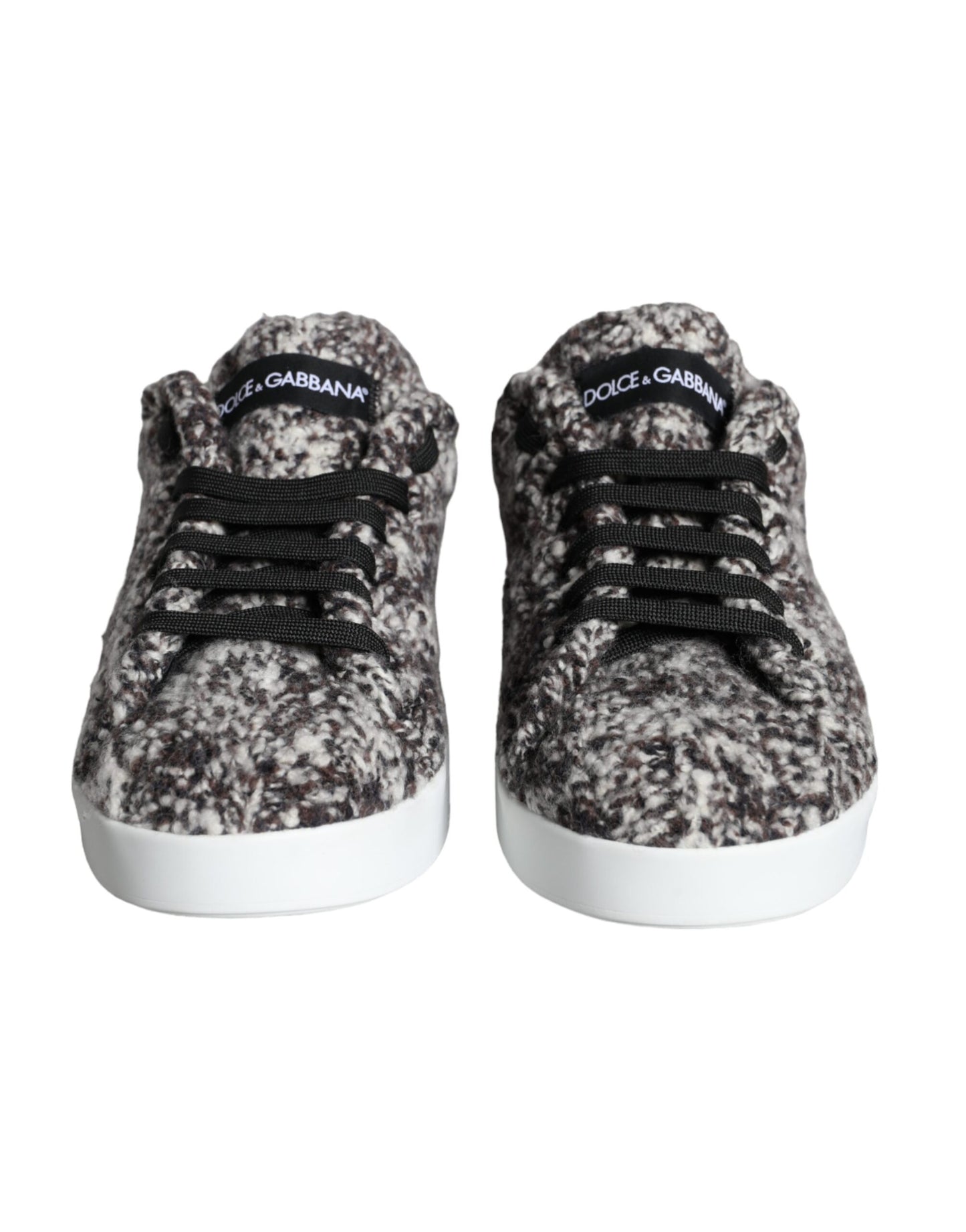 Dolce &amp; Gabbana Black White Wool Low Top Men Sneakers Shoes