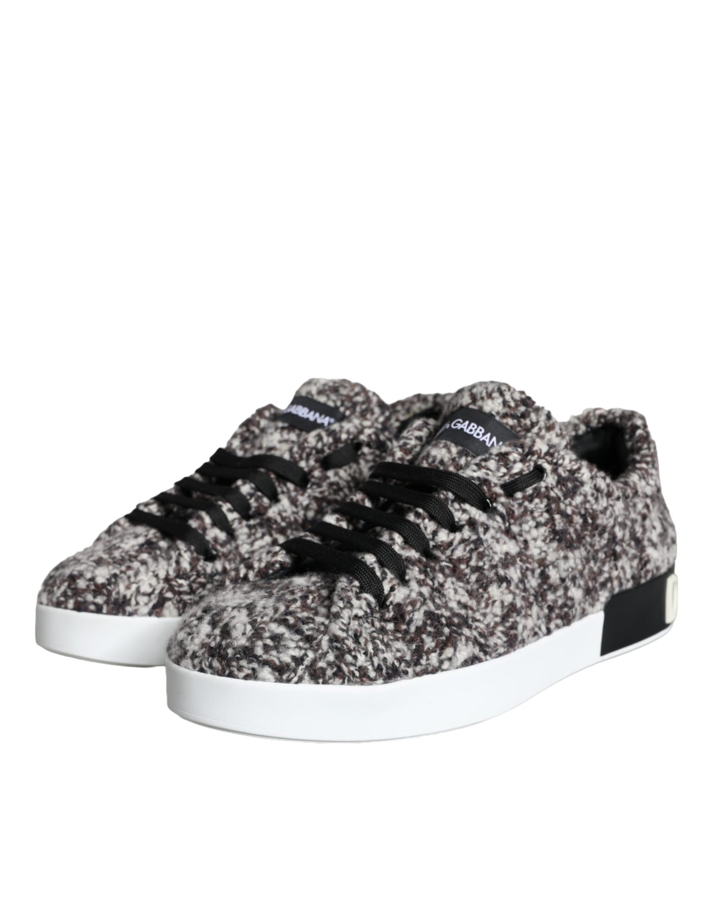 Dolce &amp; Gabbana Black White Wool Low Top Men Sneakers Shoes