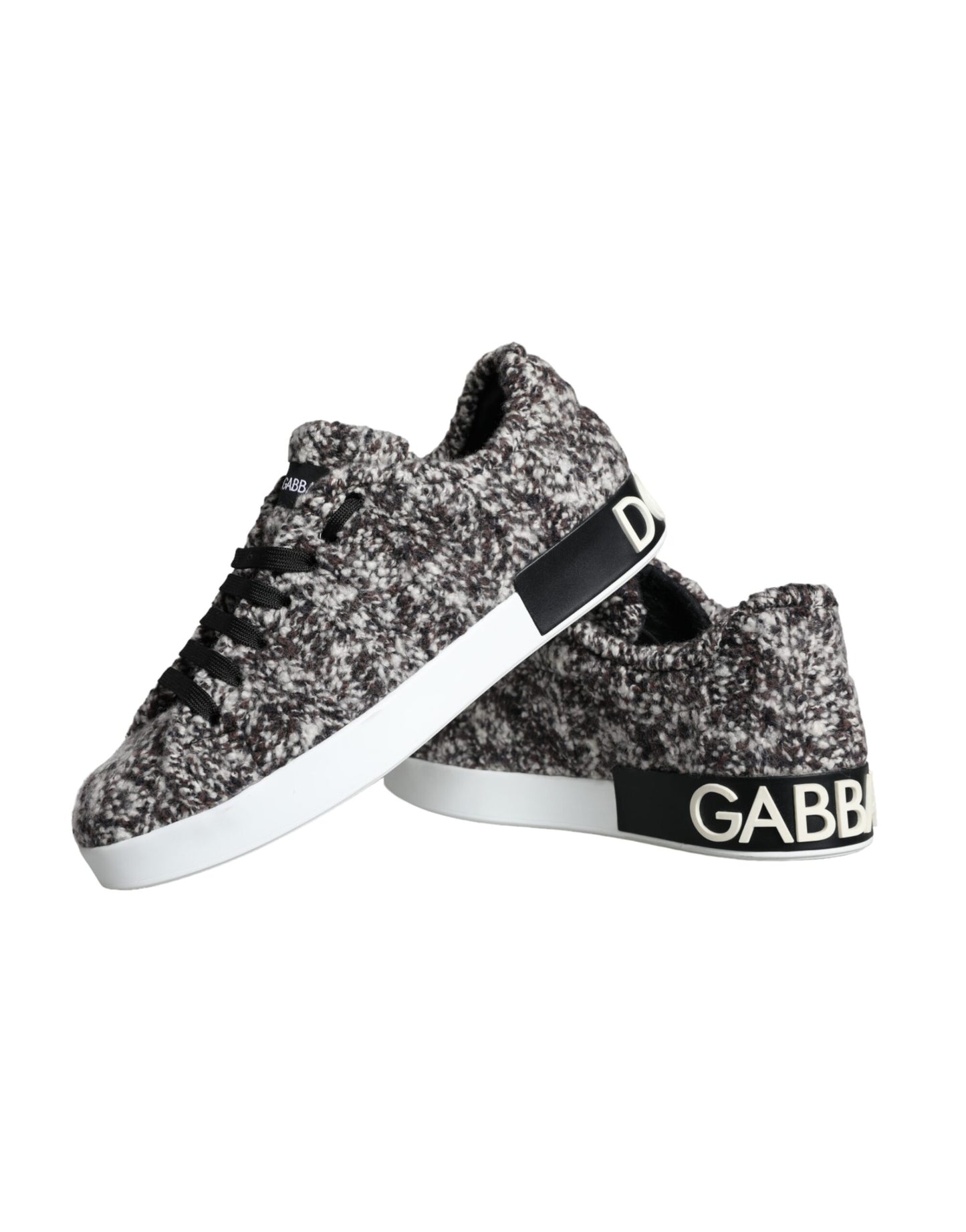 Dolce &amp; Gabbana Black White Wool Low Top Men Sneakers Shoes