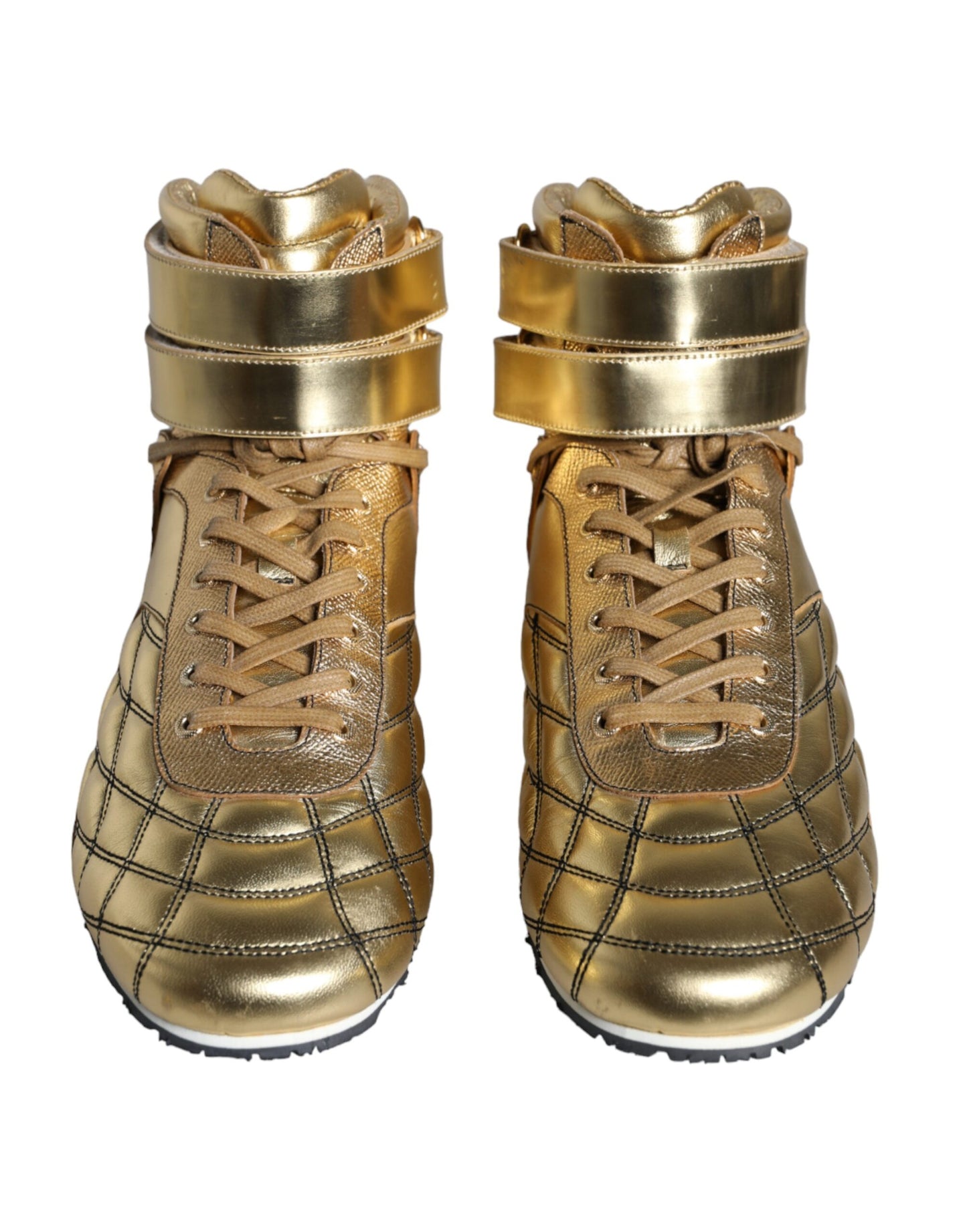 Dolce &amp; Gabbana Gold Leather Sartoria High Top Sneakers Shoes