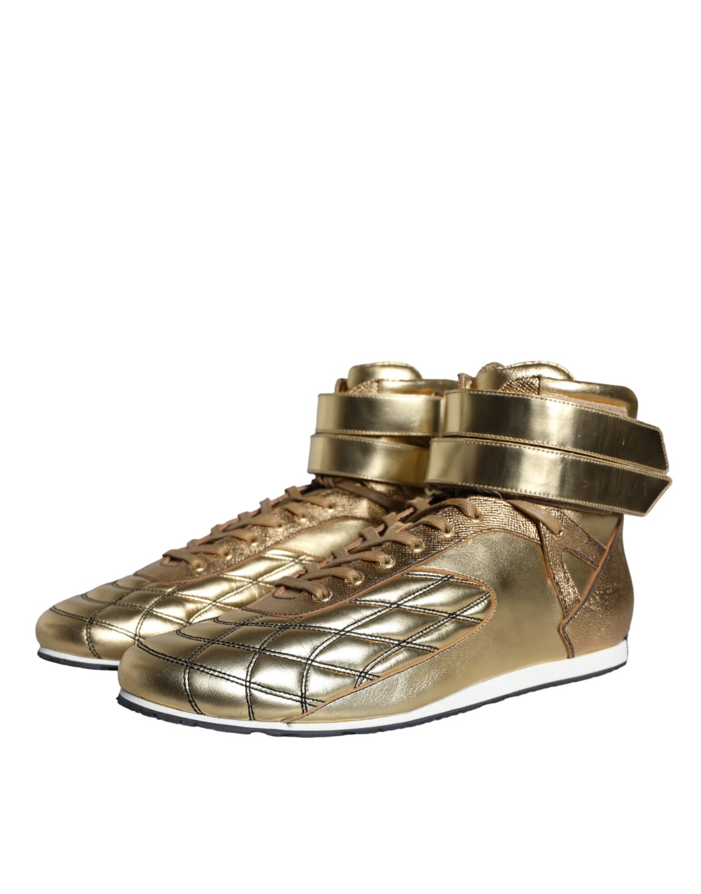 Dolce &amp; Gabbana Gold Leather Sartoria High Top Sneakers Shoes