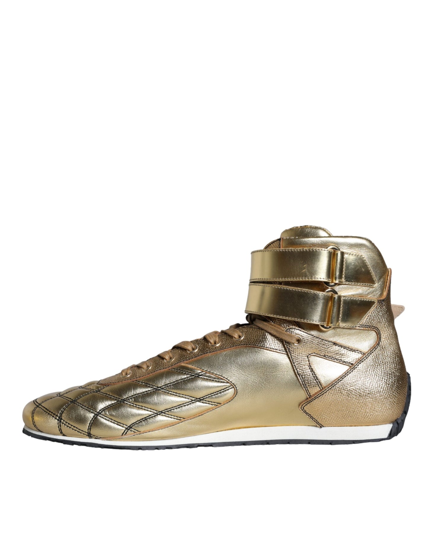 Dolce &amp; Gabbana Gold Leather Sartoria High Top Sneakers Shoes