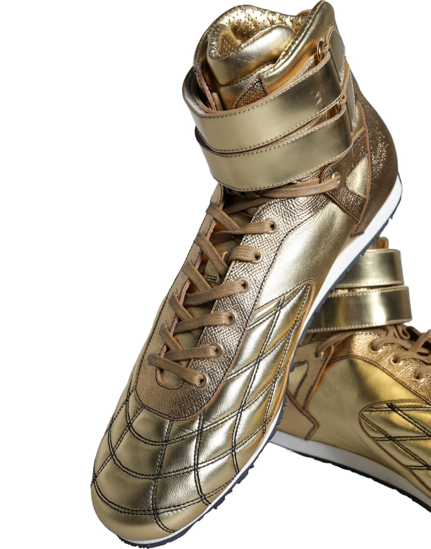 Dolce &amp; Gabbana Gold Leather Sartoria High Top Sneakers Shoes