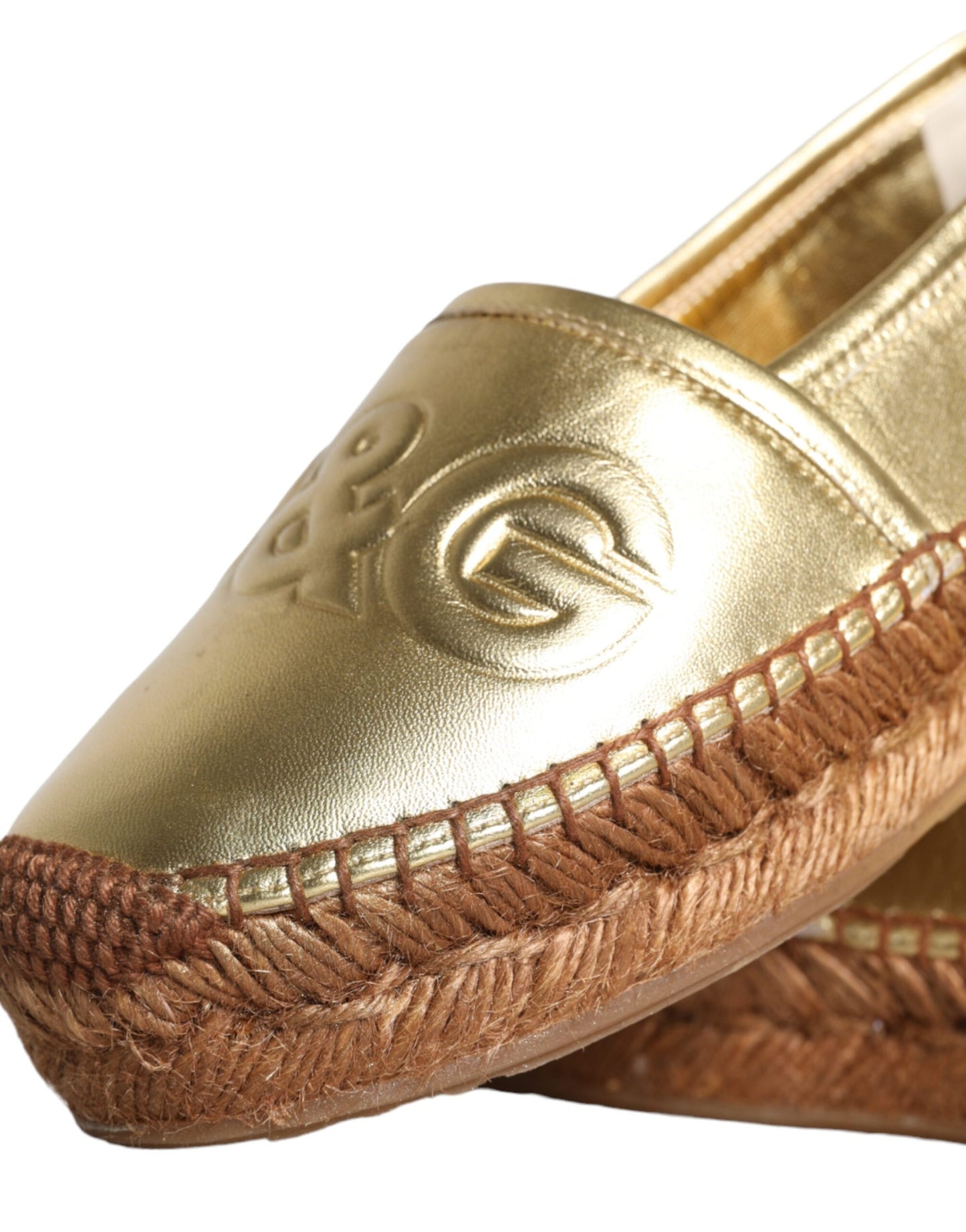 Dolce &amp; Gabbana Gold Leather Loafers Flats Espadrille Shoes