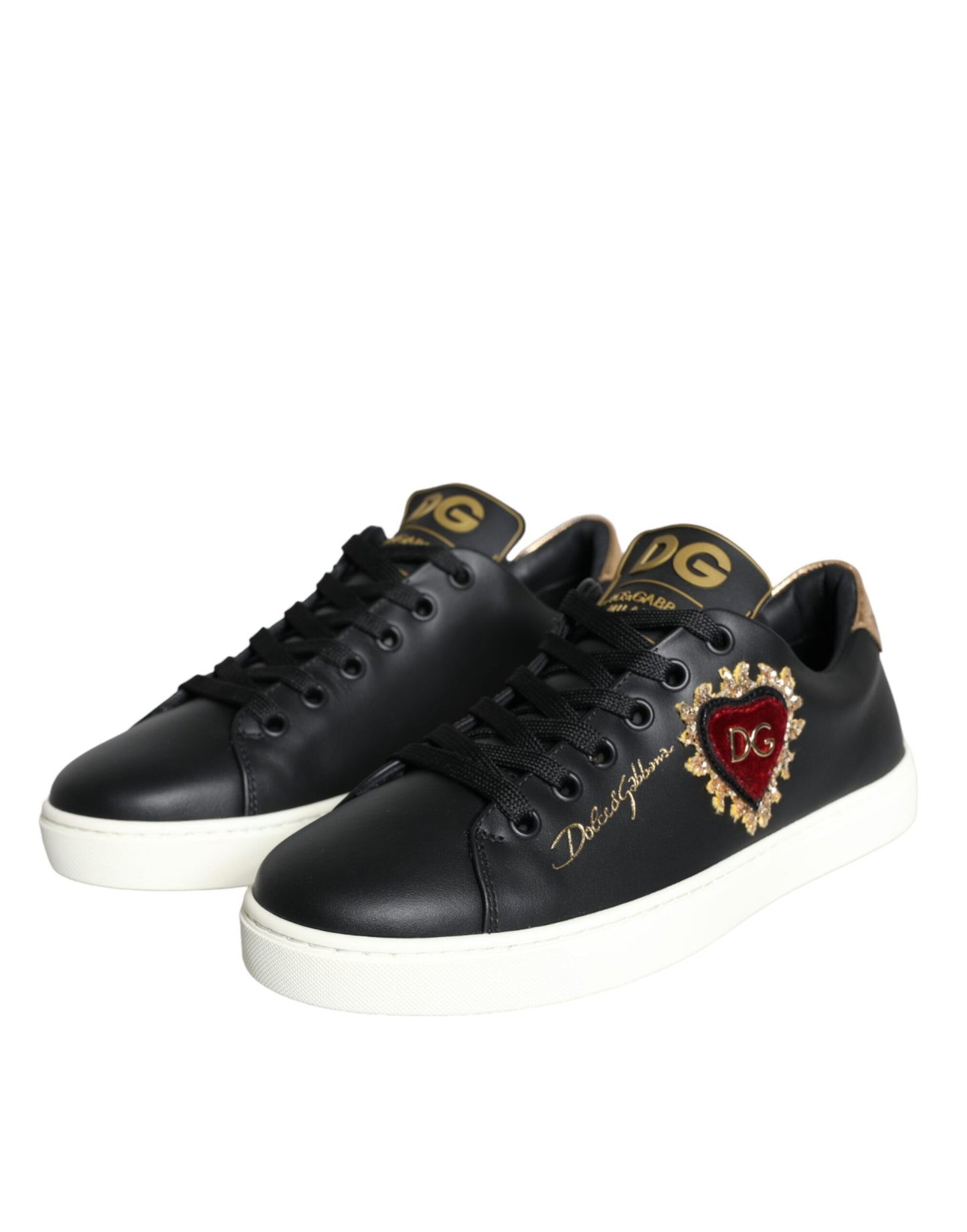 Dolce &amp; Gabbana Black Portofino Sacred Heart Sneakers Shoes