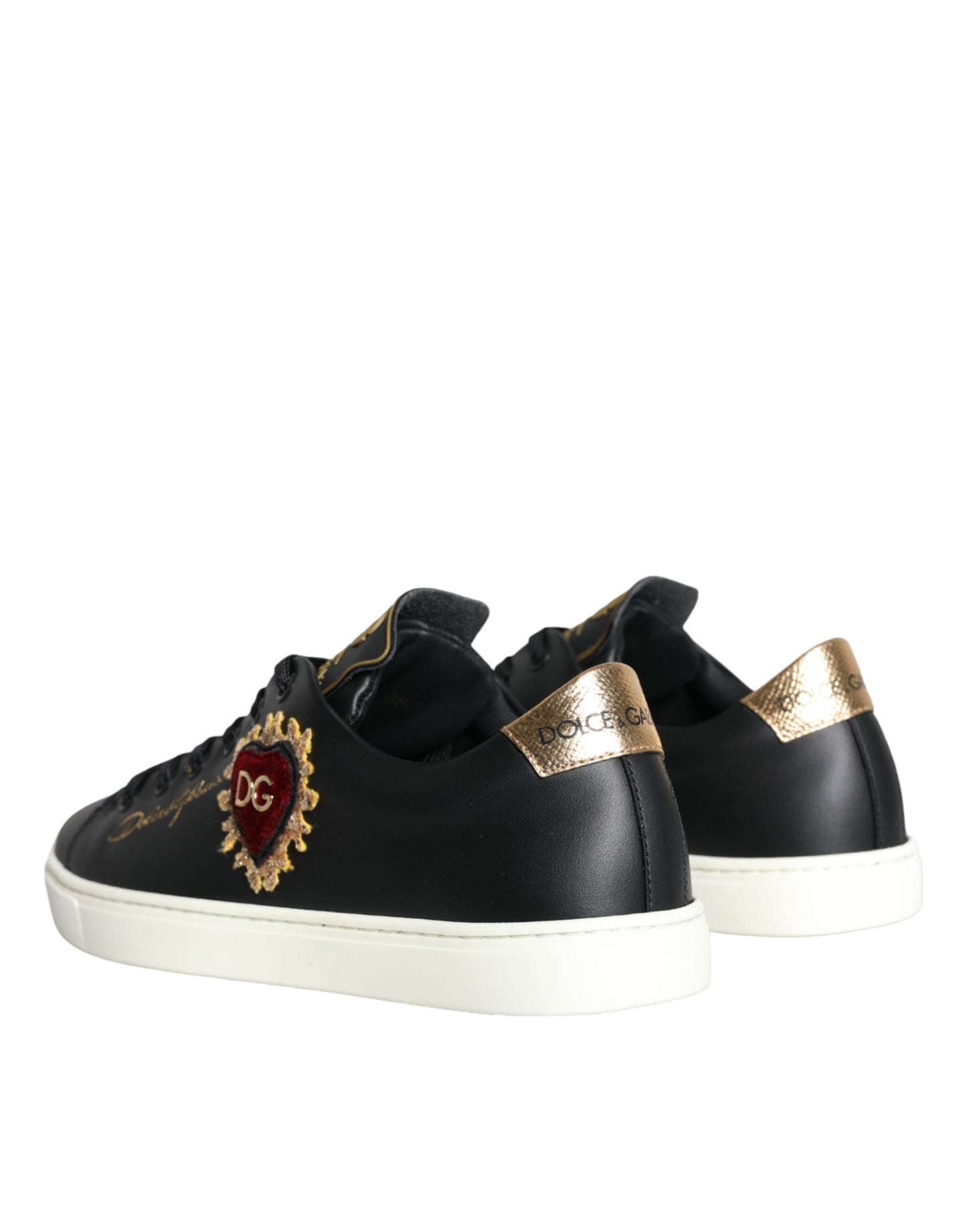 Dolce &amp; Gabbana Black Portofino Sacred Heart Sneakers Shoes