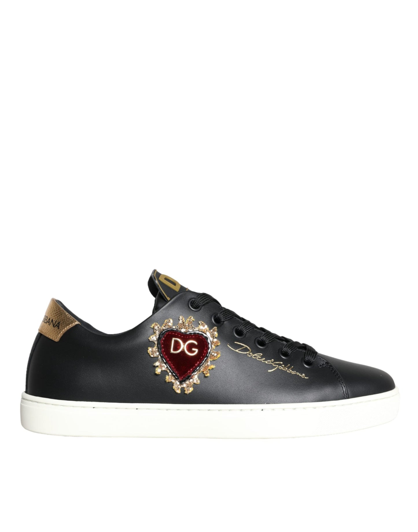 Dolce &amp; Gabbana Black Portofino Sacred Heart Sneakers Shoes