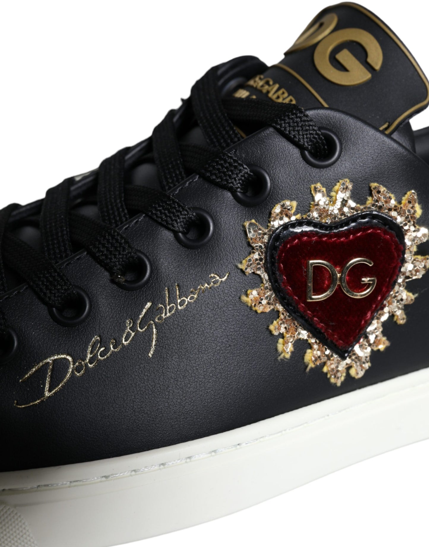 Dolce &amp; Gabbana Black Portofino Sacred Heart Sneakers Shoes