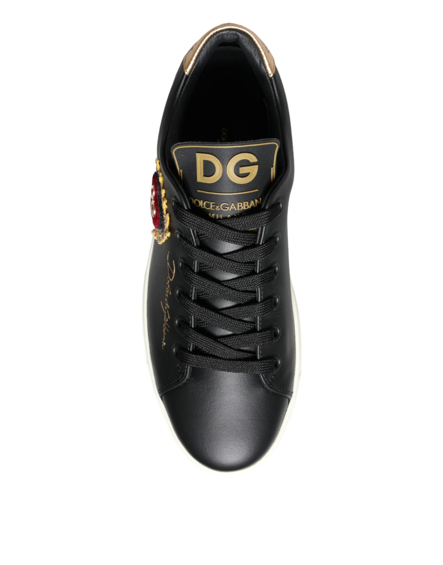 Dolce &amp; Gabbana Black Portofino Sacred Heart Sneakers Shoes