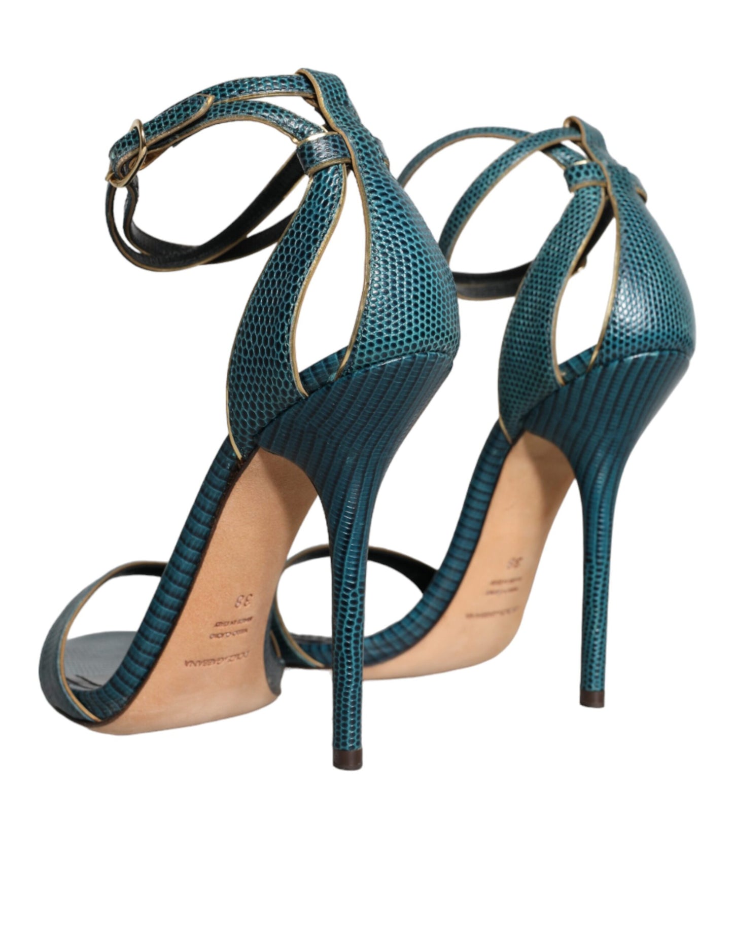 Dolce &amp; Gabbana Dark Green Calfskin Heels Sandals Shoes