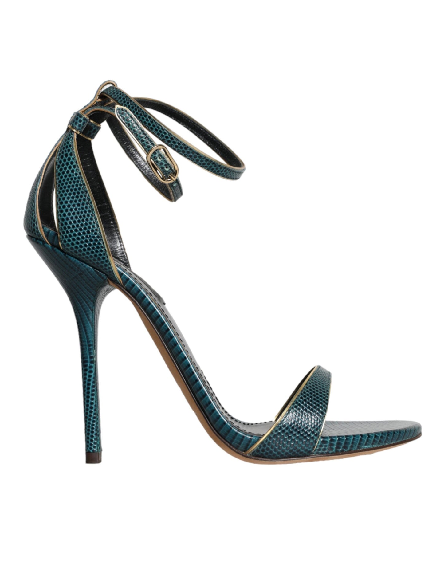 Dolce &amp; Gabbana Dark Green Calfskin Heels Sandals Shoes