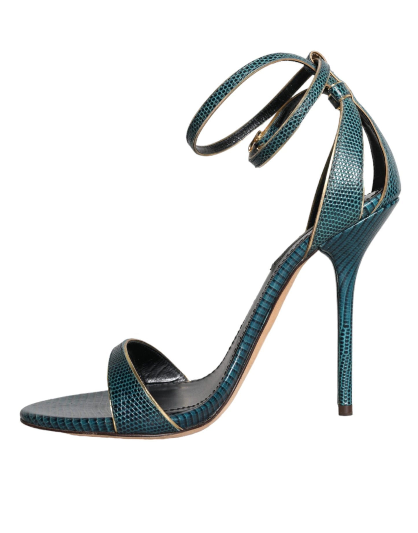 Dolce &amp; Gabbana Dark Green Calfskin Heels Sandals Shoes