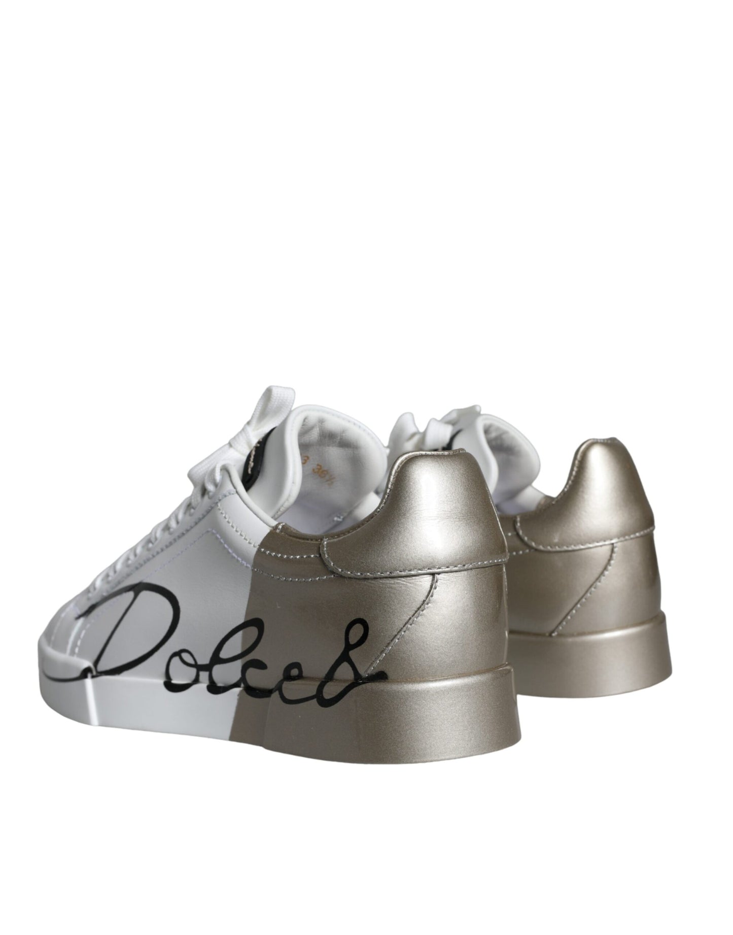 Dolce &amp; Gabbana White Gold Portofino Low Top Leather Sneakers Shoes