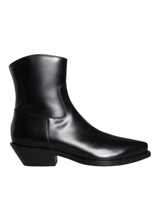 Dolce &amp; Gabbana Black Leather Ankle Boots Booties Shoes