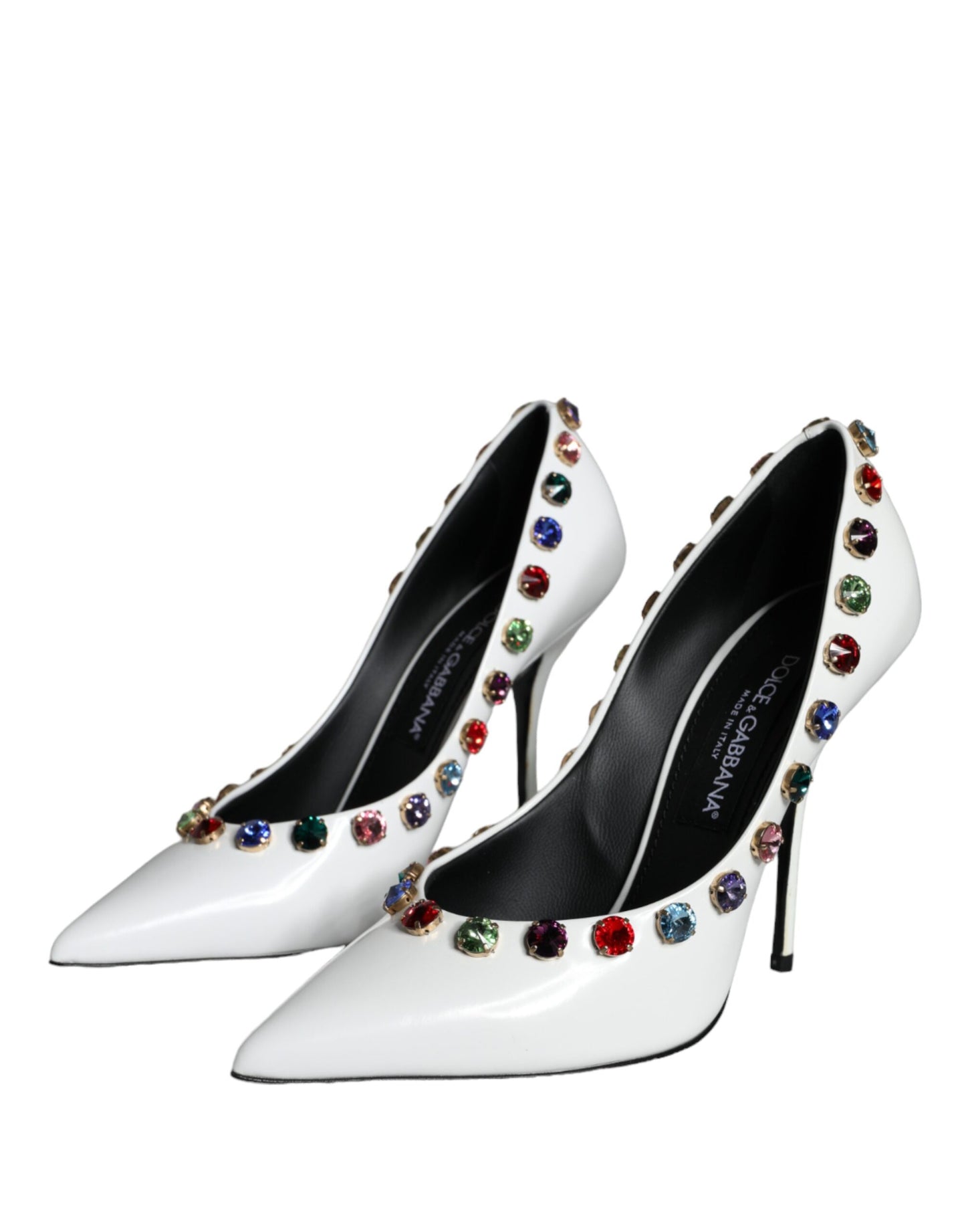 Dolce &amp; Gabbana White Crystal Leather High Heels Pumps Shoes