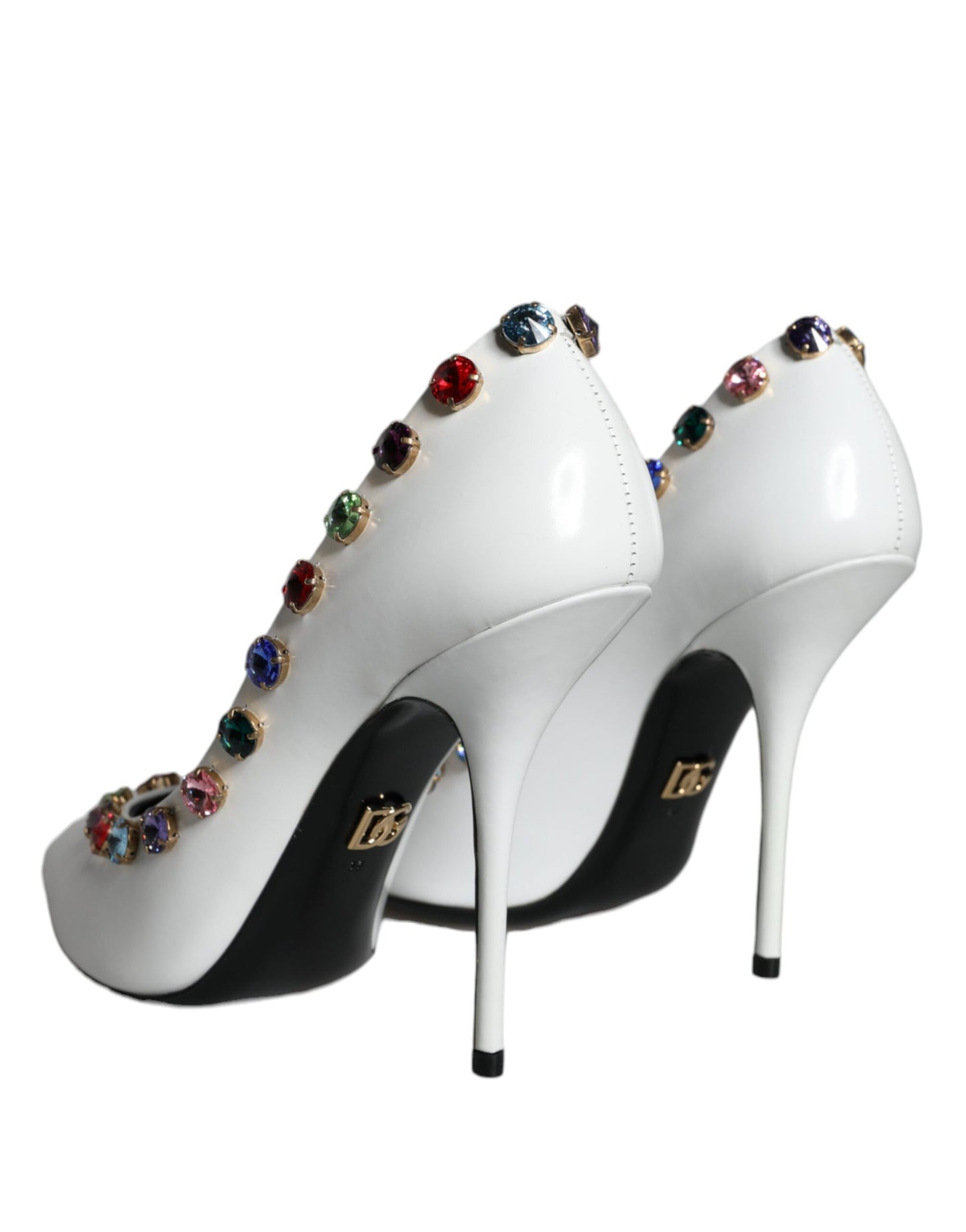 Dolce &amp; Gabbana White Crystal Leather High Heels Pumps Shoes