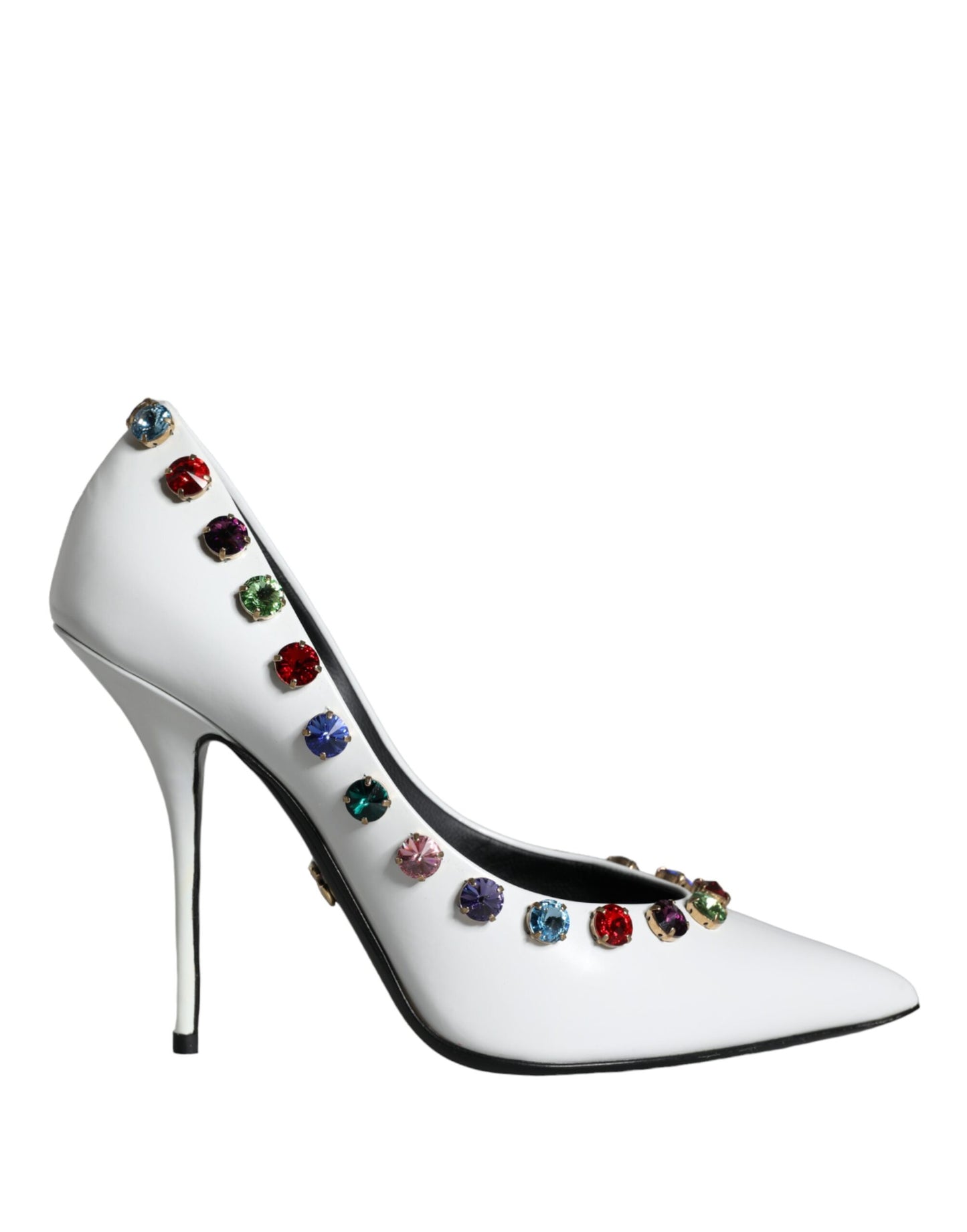 Dolce &amp; Gabbana White Crystal Leather High Heels Pumps Shoes