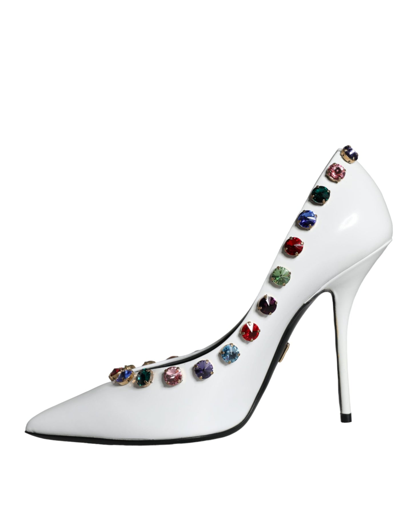 Dolce &amp; Gabbana White Crystal Leather High Heels Pumps Shoes