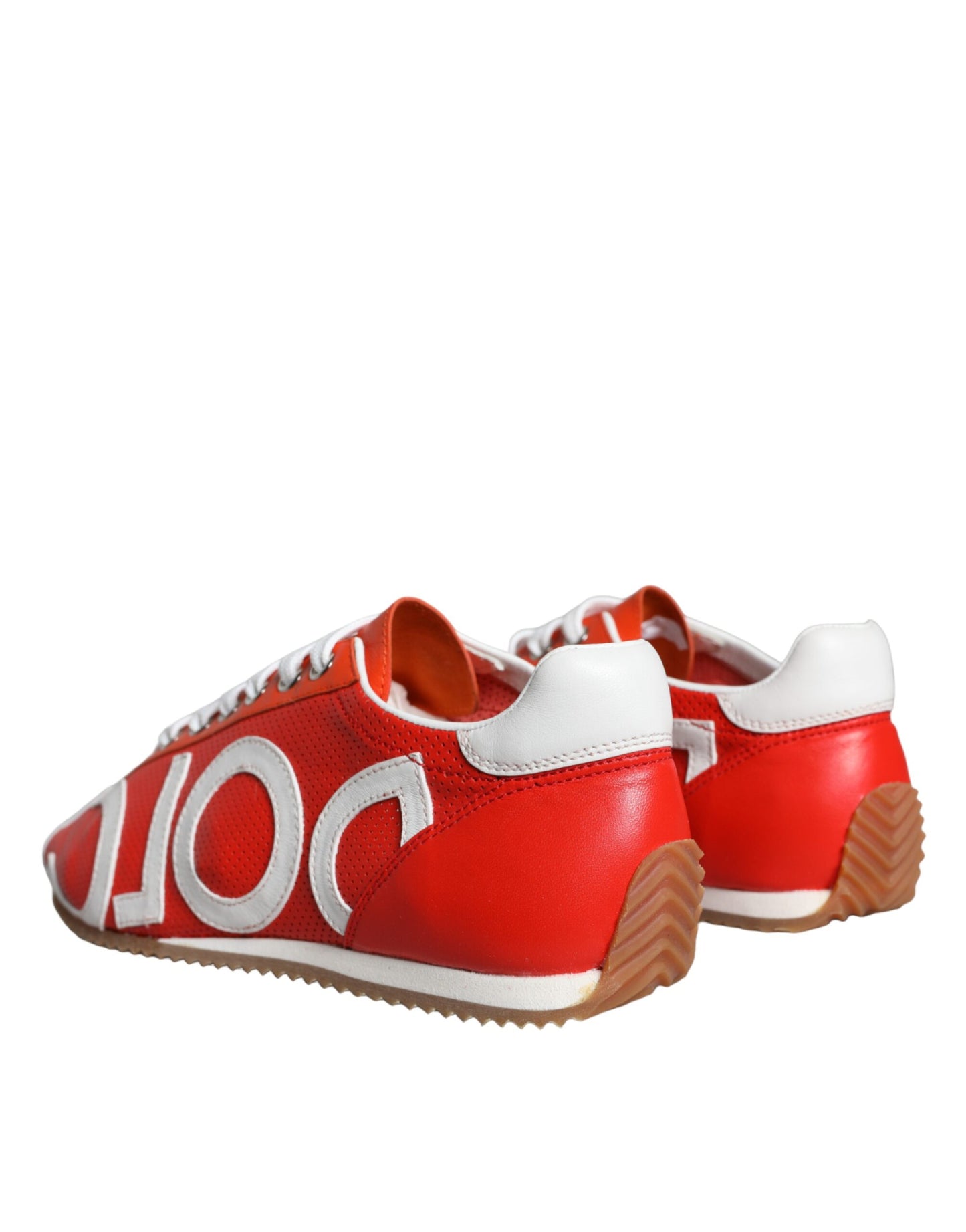 Dolce &amp; Gabbana Red White Leather Logo Casual Sneakers Shoes