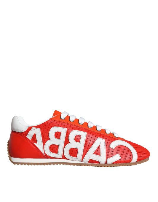 Dolce &amp; Gabbana Red White Leather Logo Casual Sneakers Shoes