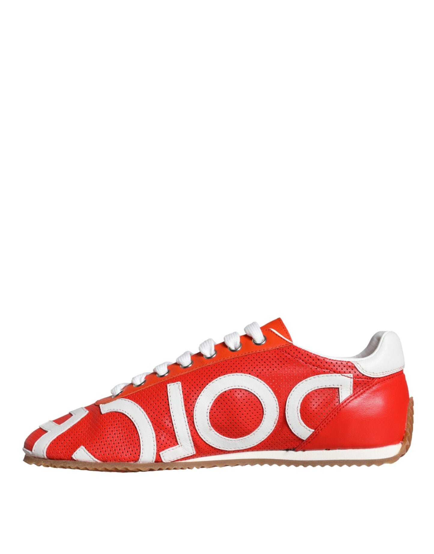 Dolce &amp; Gabbana Red White Leather Logo Casual Sneakers Shoes