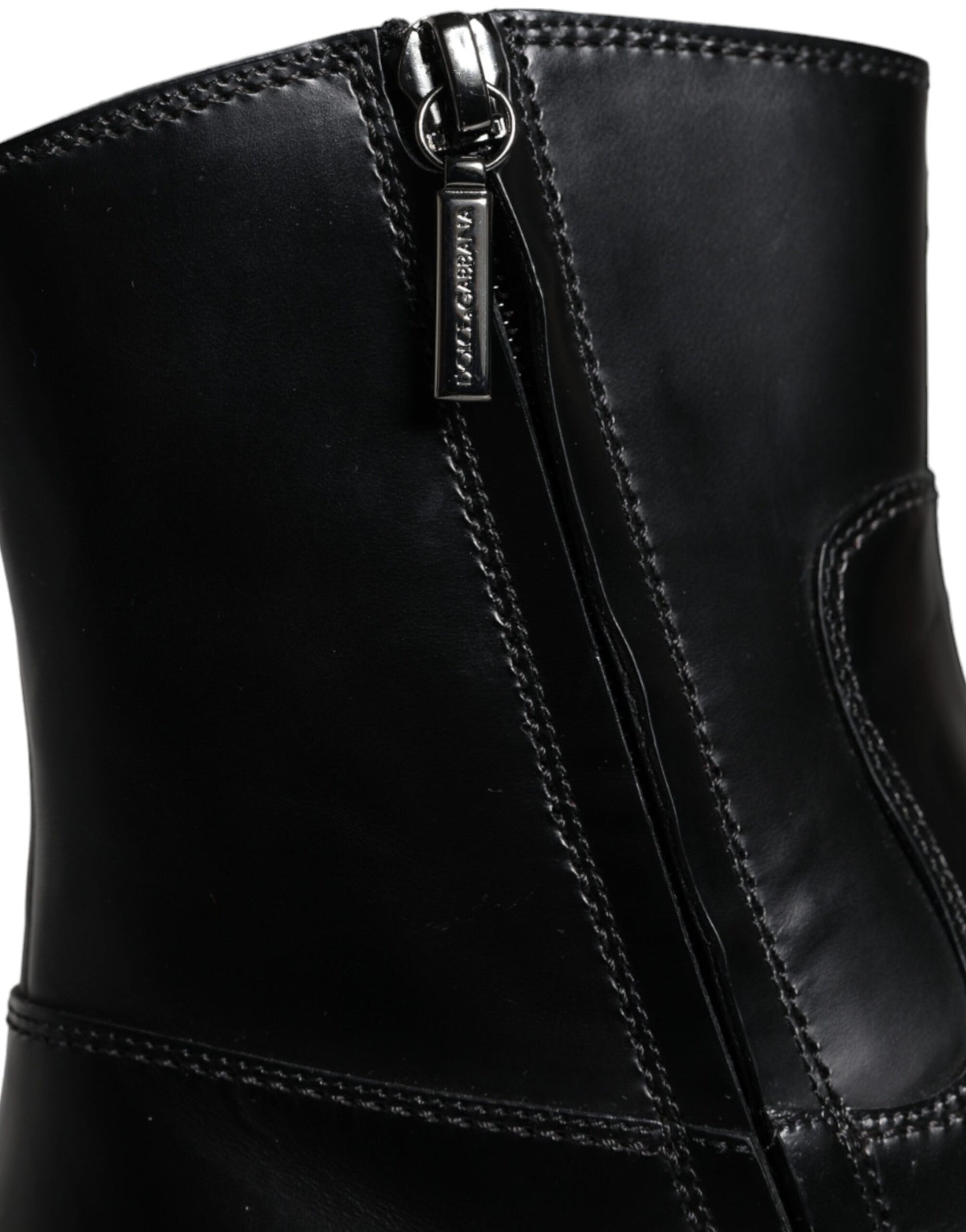 Dolce &amp; Gabbana Black Leather Ankle Boots Booties Shoes