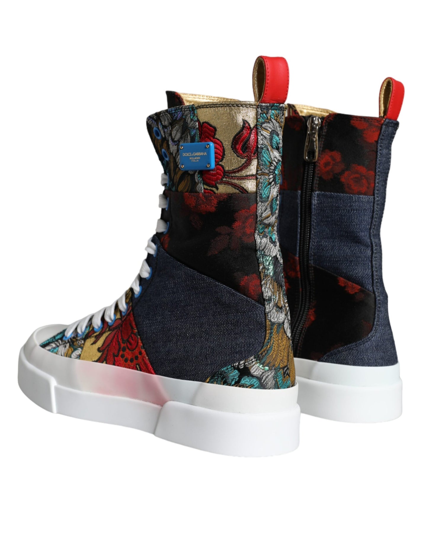 Dolce &amp; Gabbana Multicolor Patchwork Logo High Top Sneakers Shoes