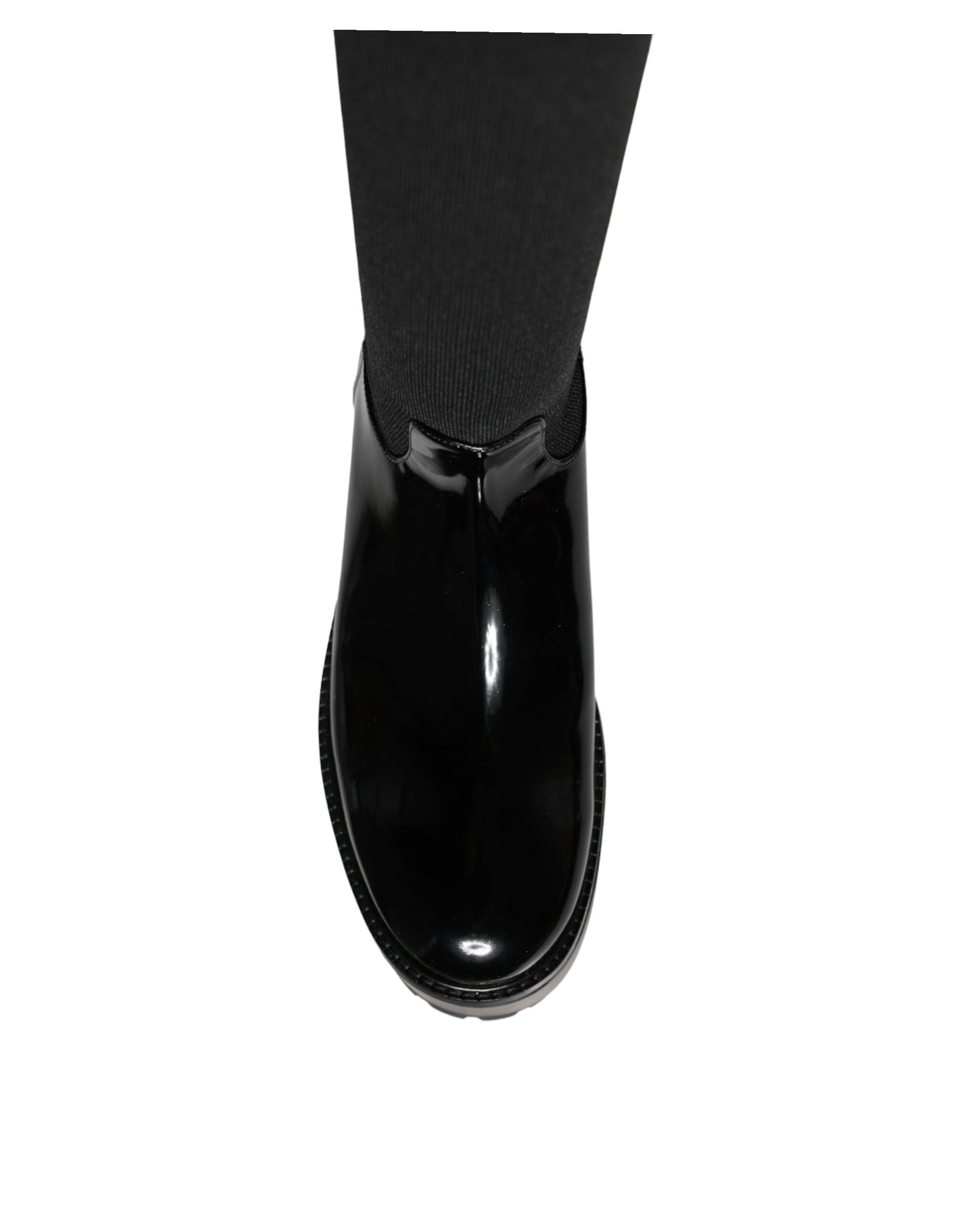 Dolce &amp; Gabbana Black Leather Jersey Knee High Boots Shoes