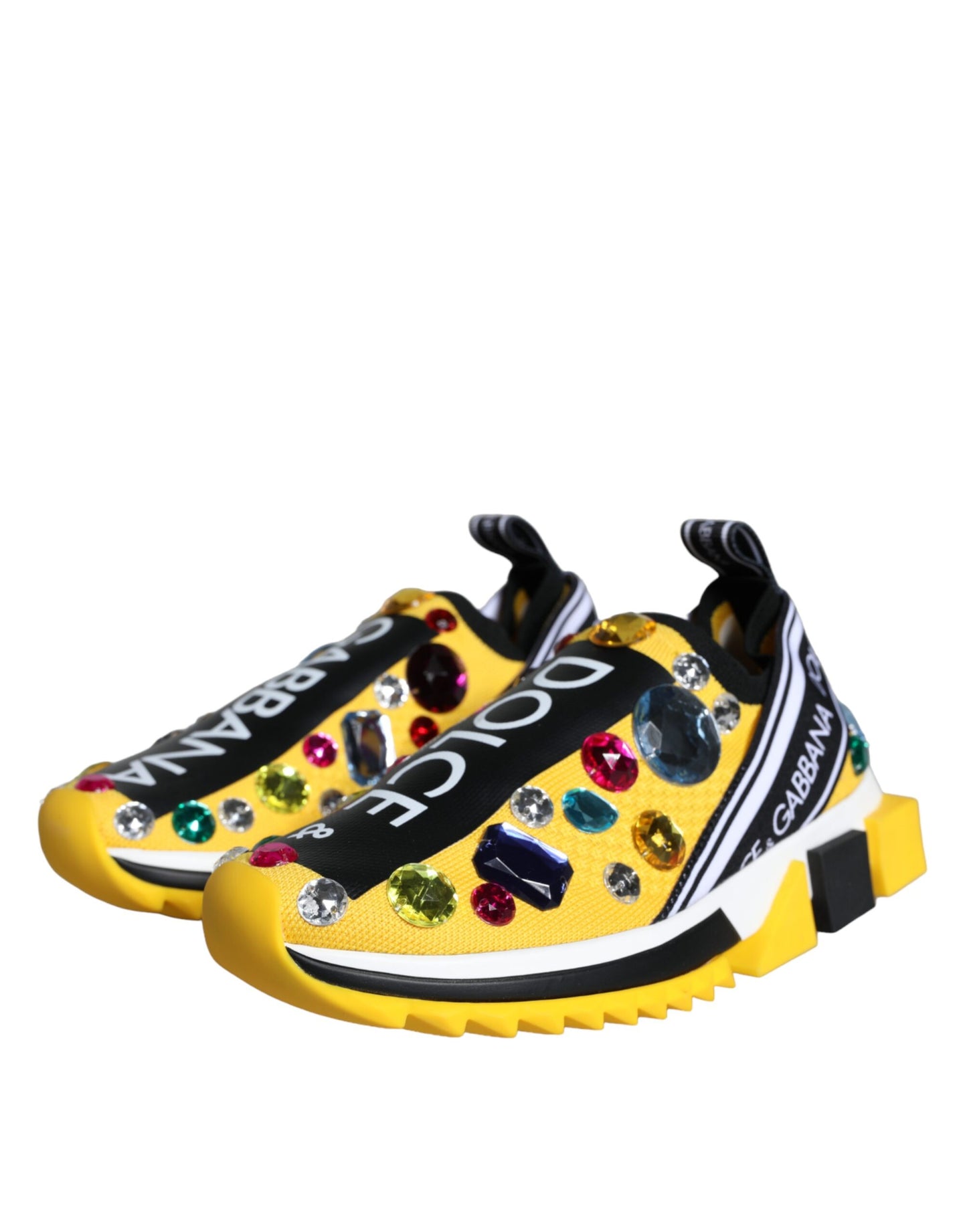 Dolce &amp; Gabbana Yellow Sorrento Crystals Sneakers Women Shoes