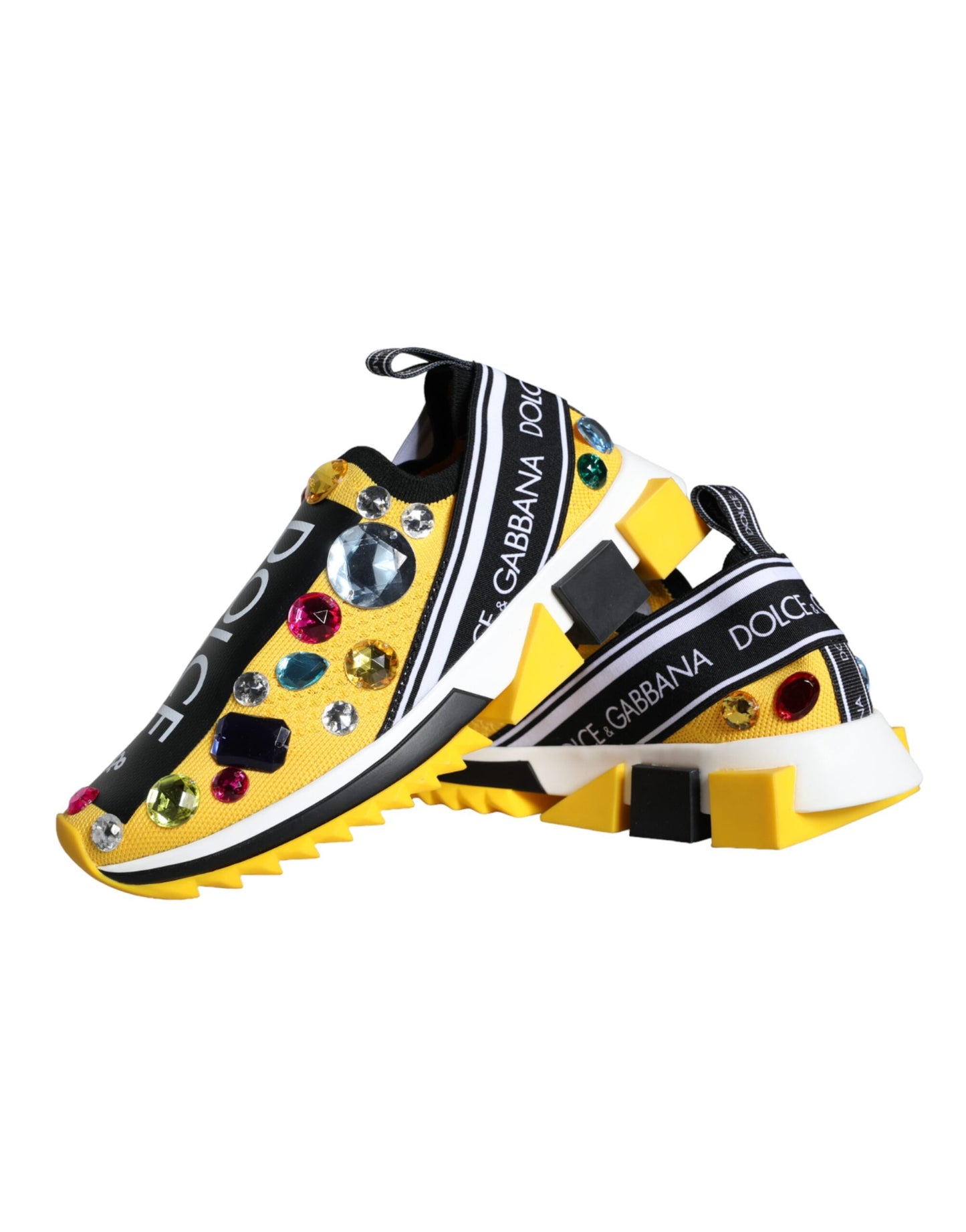 Dolce &amp; Gabbana Yellow Sorrento Crystals Sneakers Women Shoes