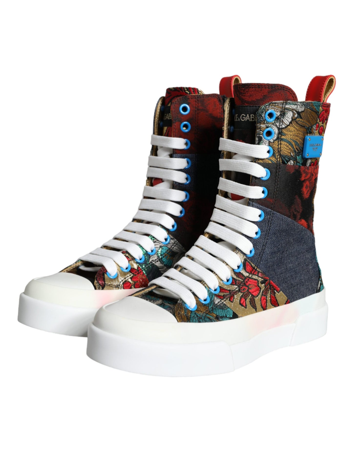 Dolce &amp; Gabbana Multicolor Patchwork Logo High Top Sneakers Shoes