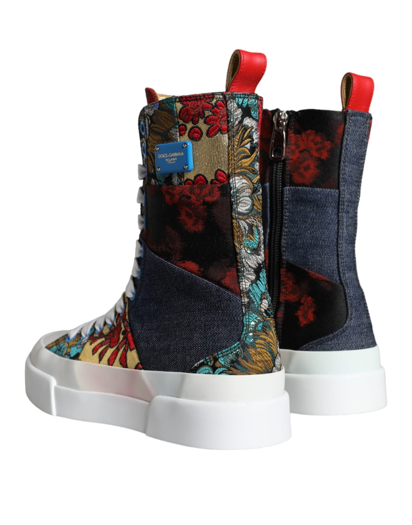 Dolce &amp; Gabbana Multicolor Patchwork Logo High Top Sneakers Shoes