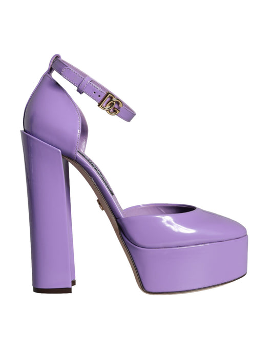 Dolce &amp; Gabbana Purple Leather Platform Ankle Strap Sandals Shoes