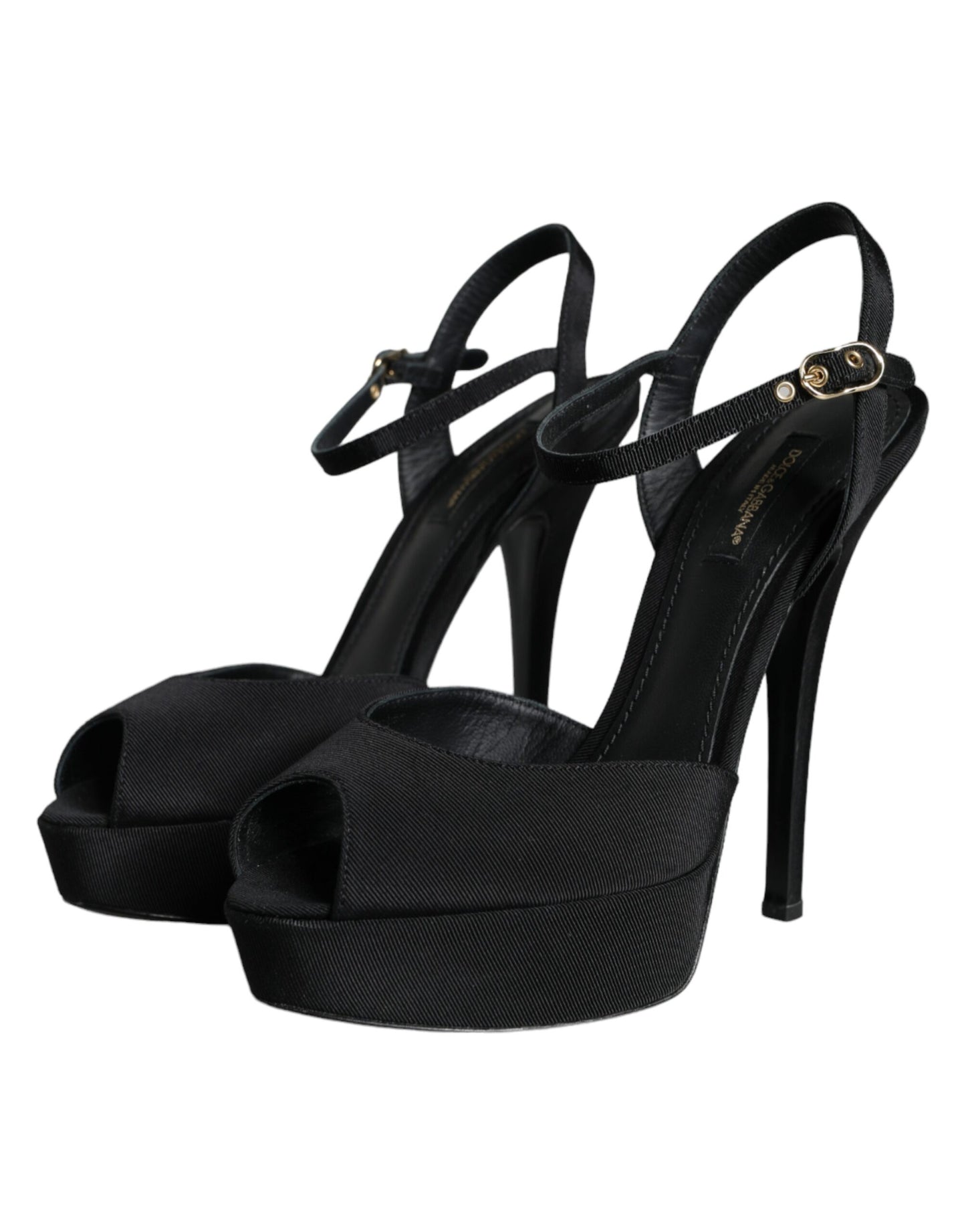 Dolce &amp; Gabbana Black Leather Platform Heels Sandals Shoes