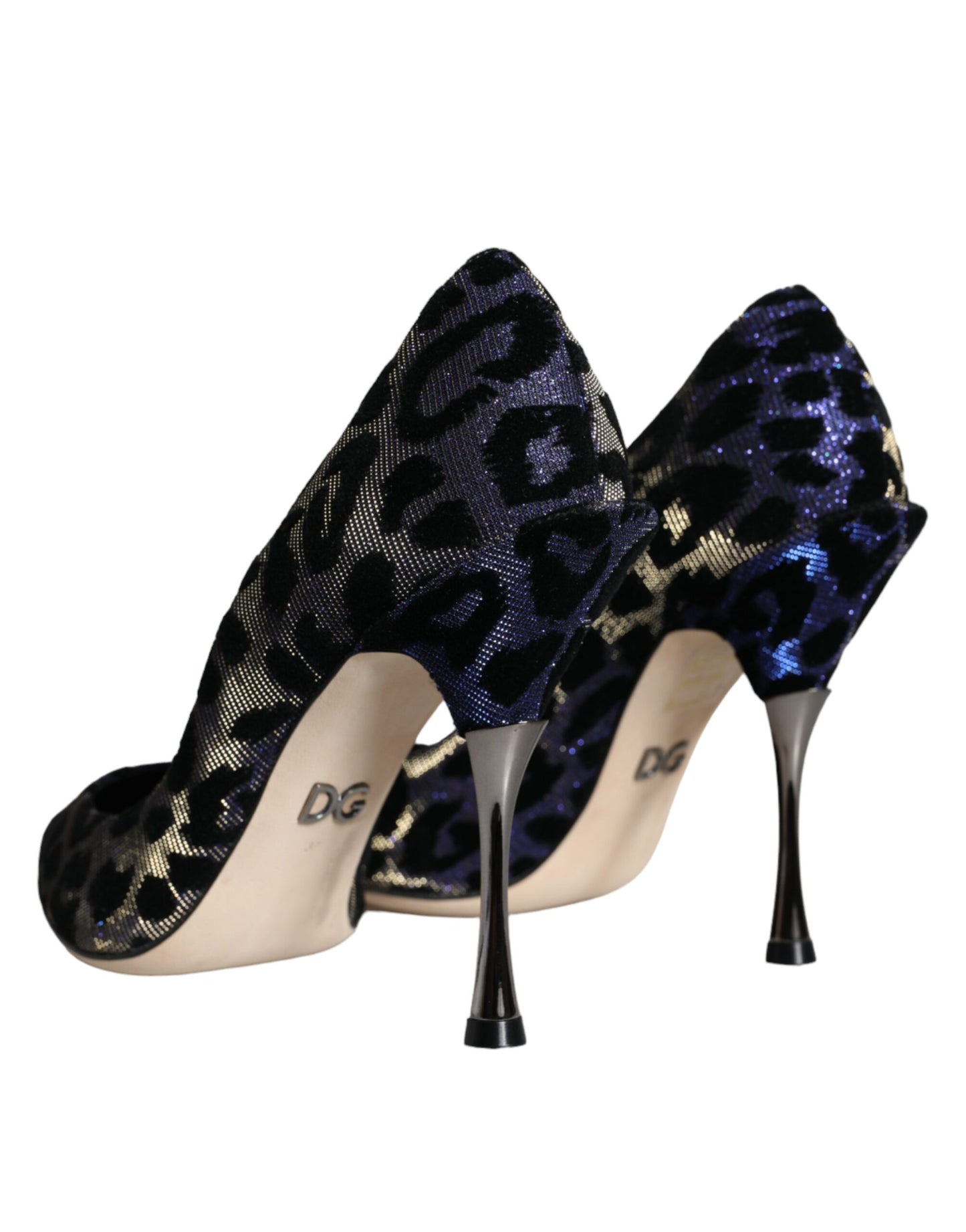 Dolce &amp; Gabbana Dark Blue Leopard Lurex Heels Pumps Shoes