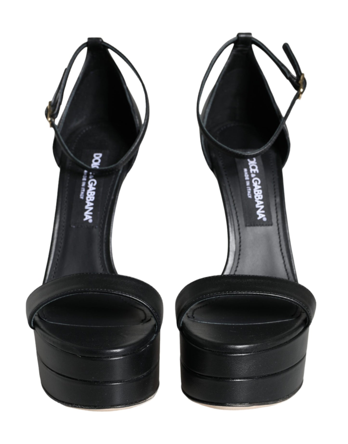 Dolce &amp; Gabbana Black Lambskin Strappy Sandals Shoes