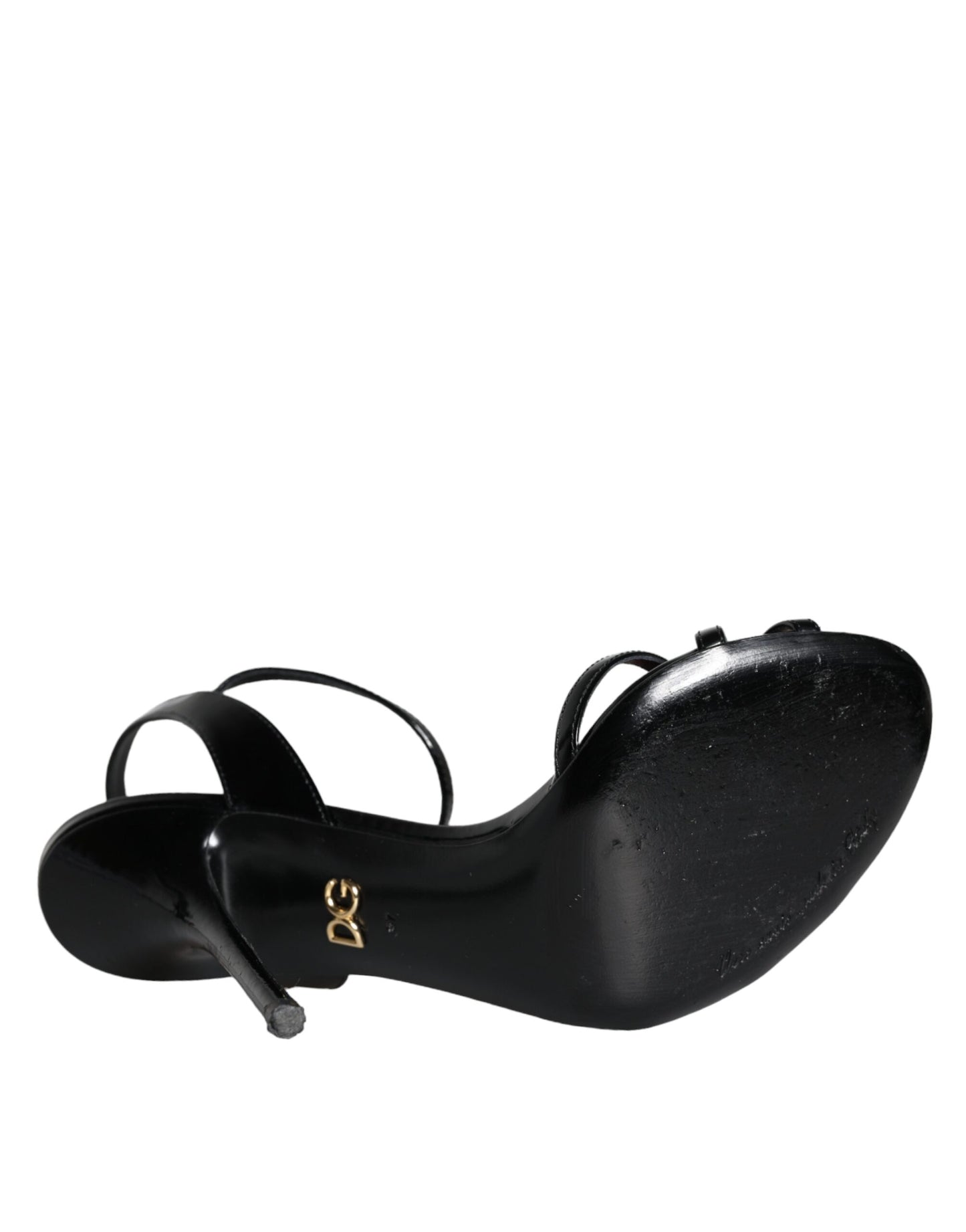 Dolce &amp; Gabbana Black Leather Rose Ankle Strap Keira Sandals Shoes