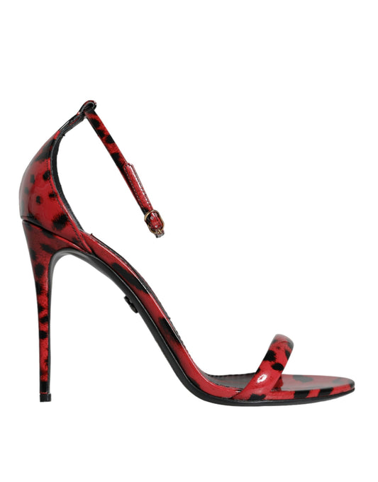 Dolce &amp; Gabbana Red Leopard Leather Ankle Strap Keira Sandals Shoes