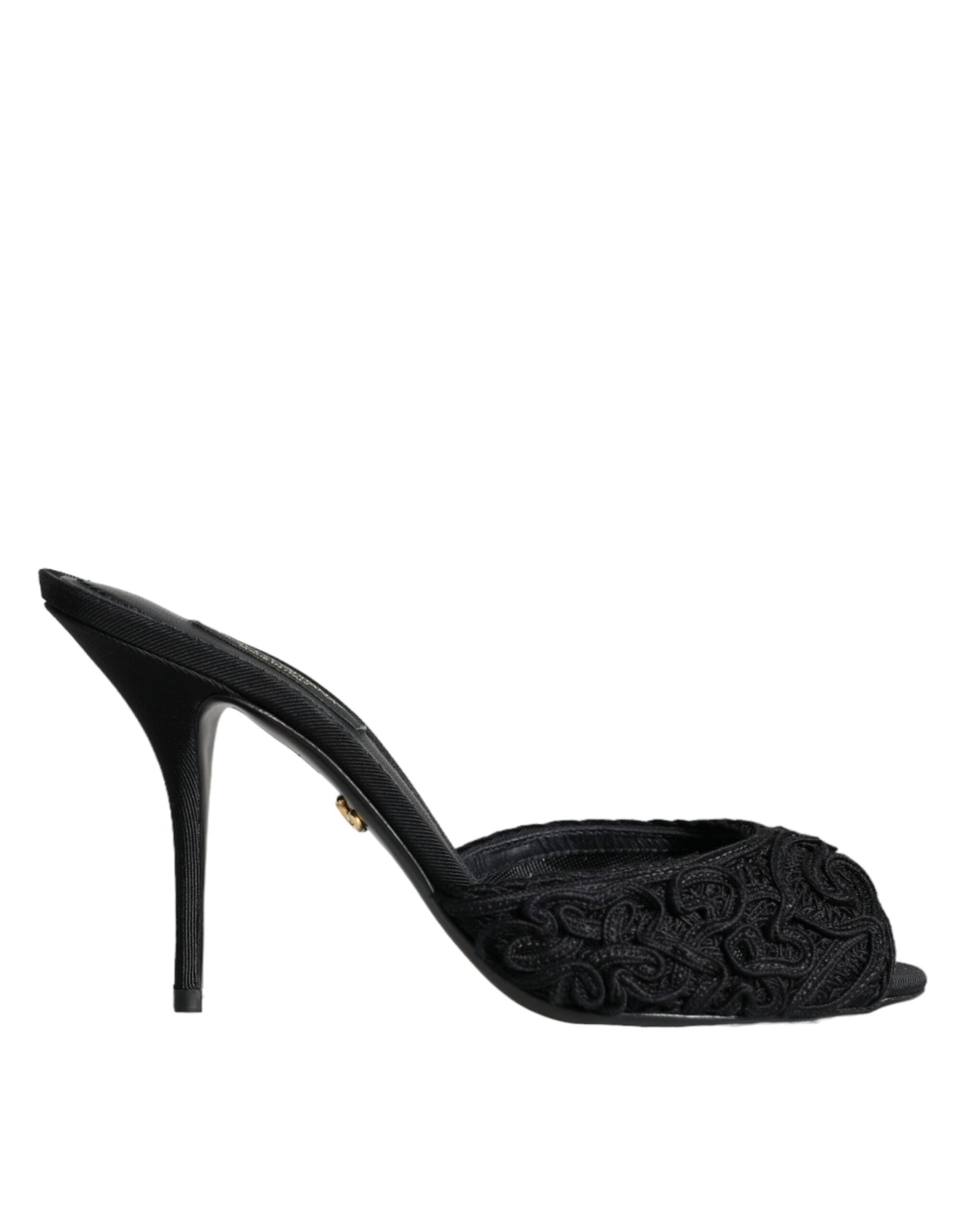 Dolce & Gabbana Schwarz Keira Cordonetto Heels Rutschen Schuhe