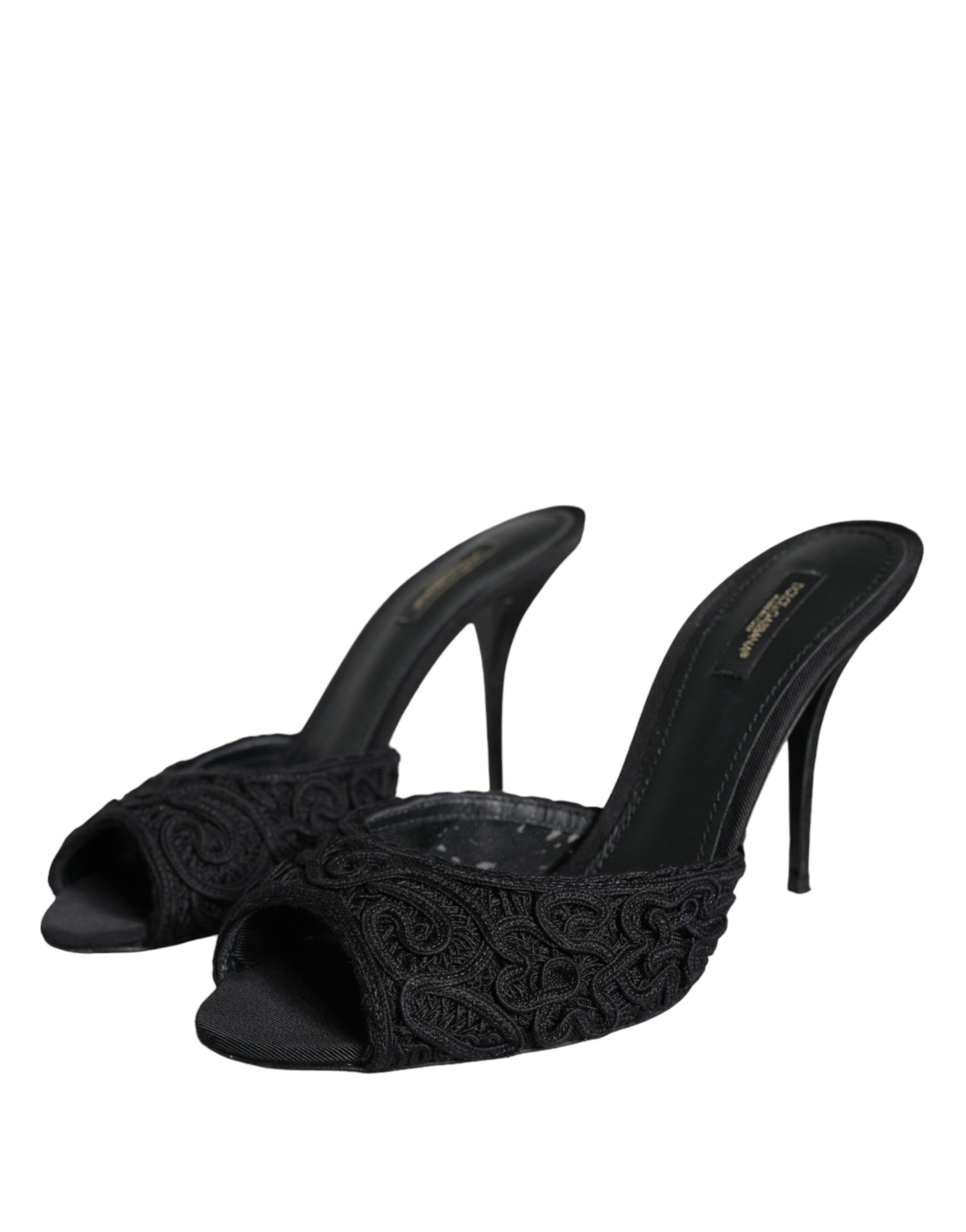 Dolce &amp; Gabbana Black Keira Cordonetto Heels Slides Shoes