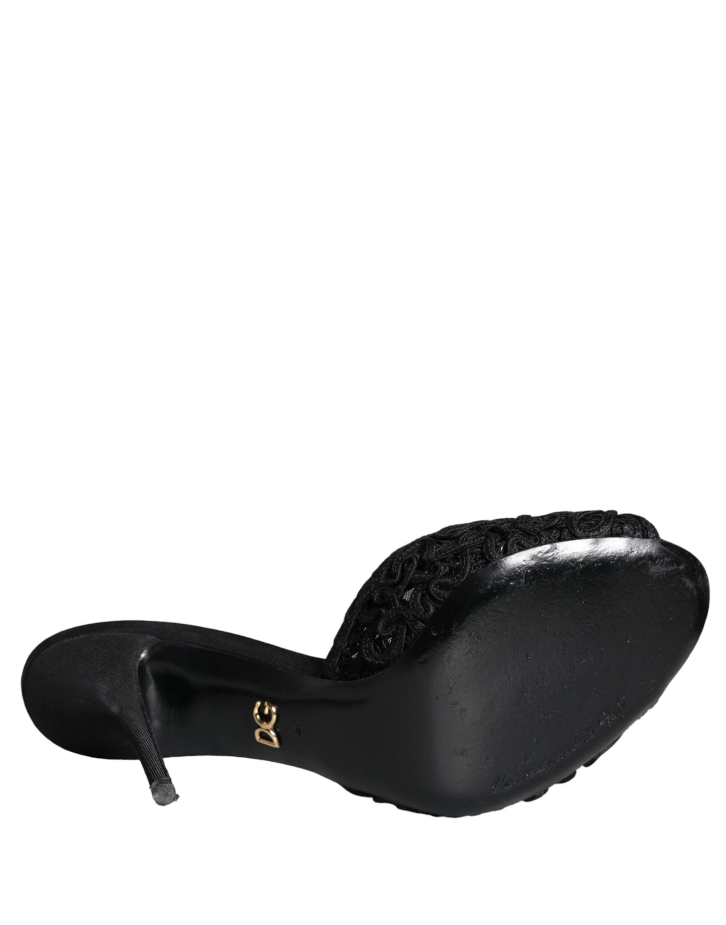 Dolce &amp; Gabbana Black Keira Cordonetto Heels Slides Shoes